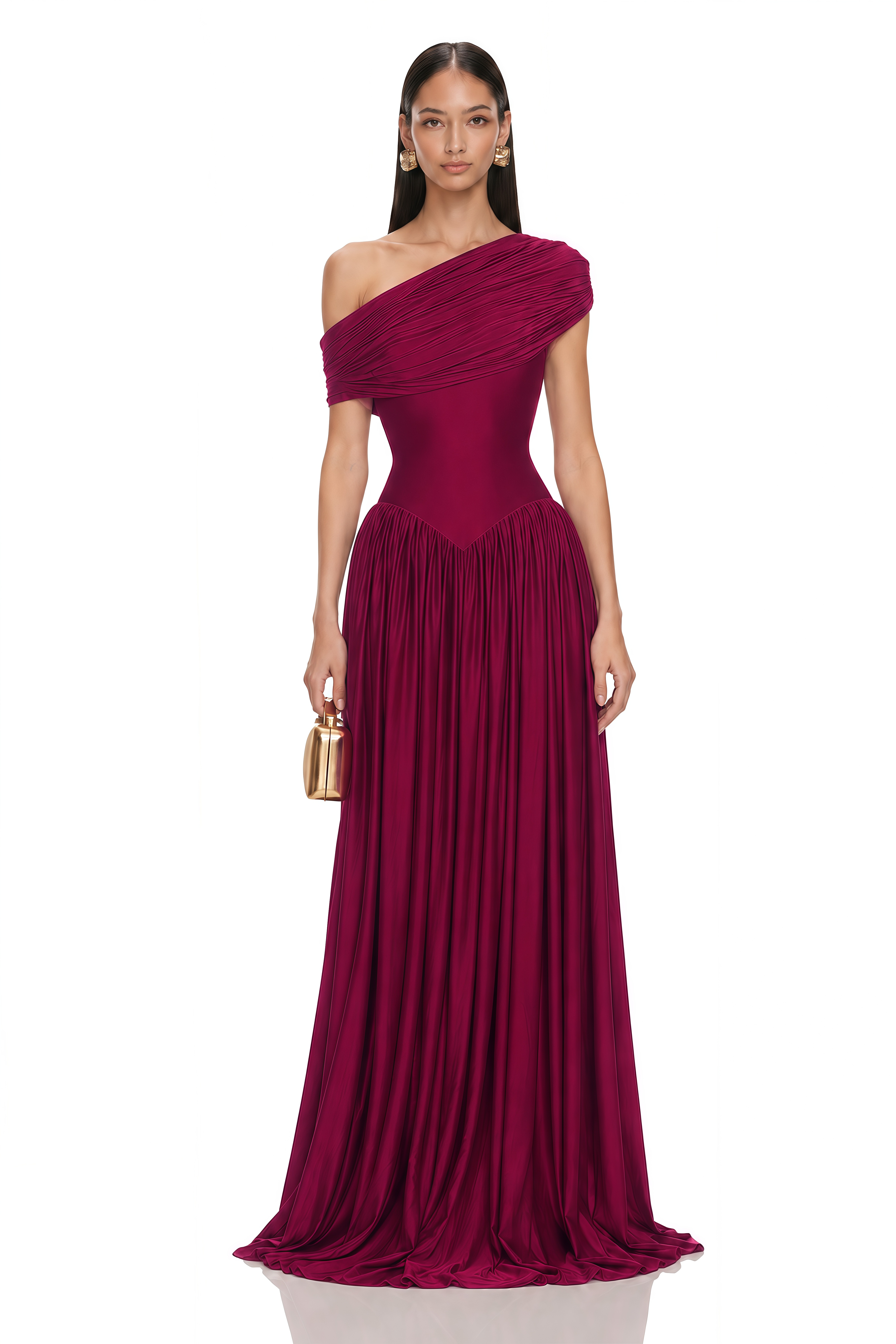 Sheryl Burgundy One Shoulder Draped Maxi Dress