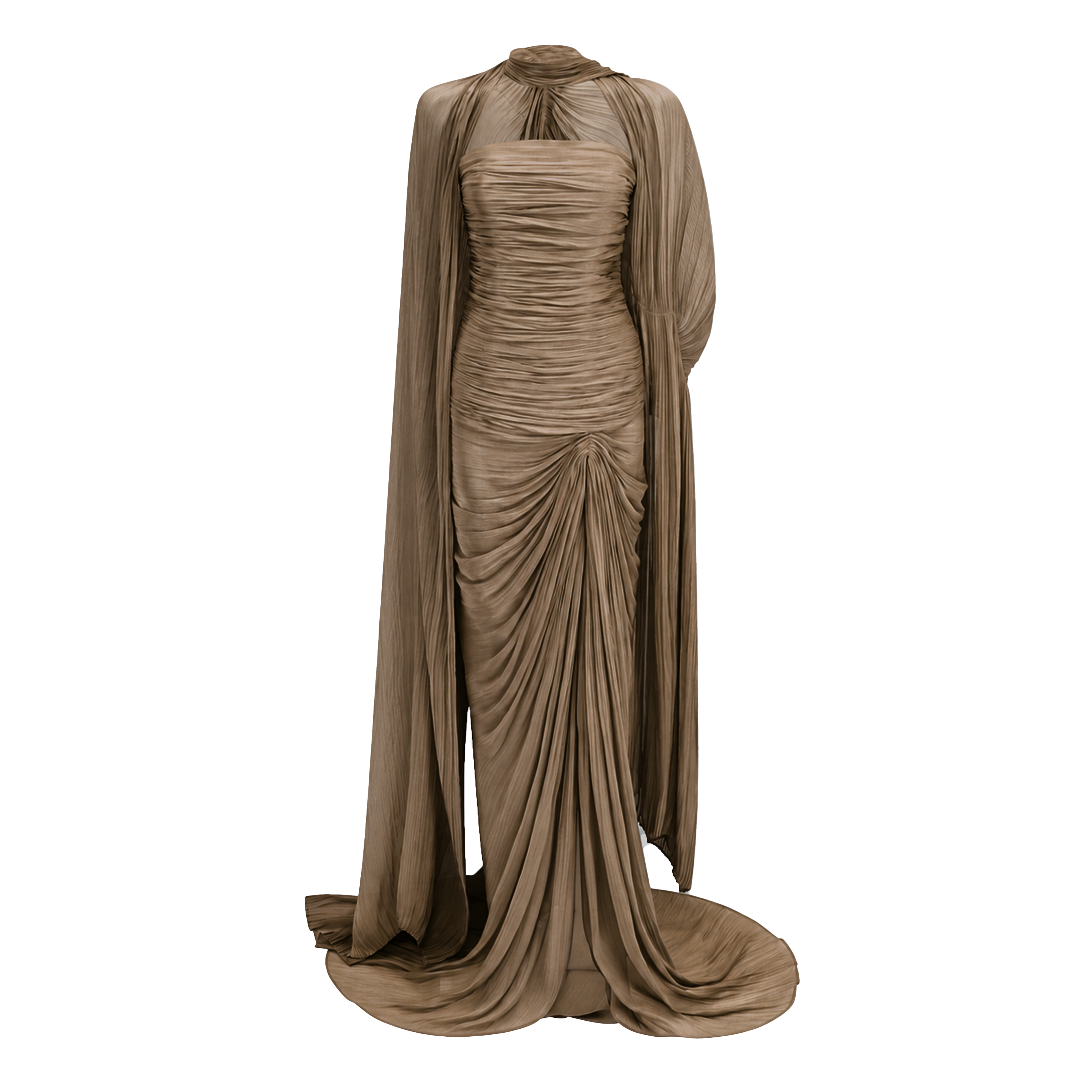 Shifra Brown Asymmetrical Cape Maxi Dress