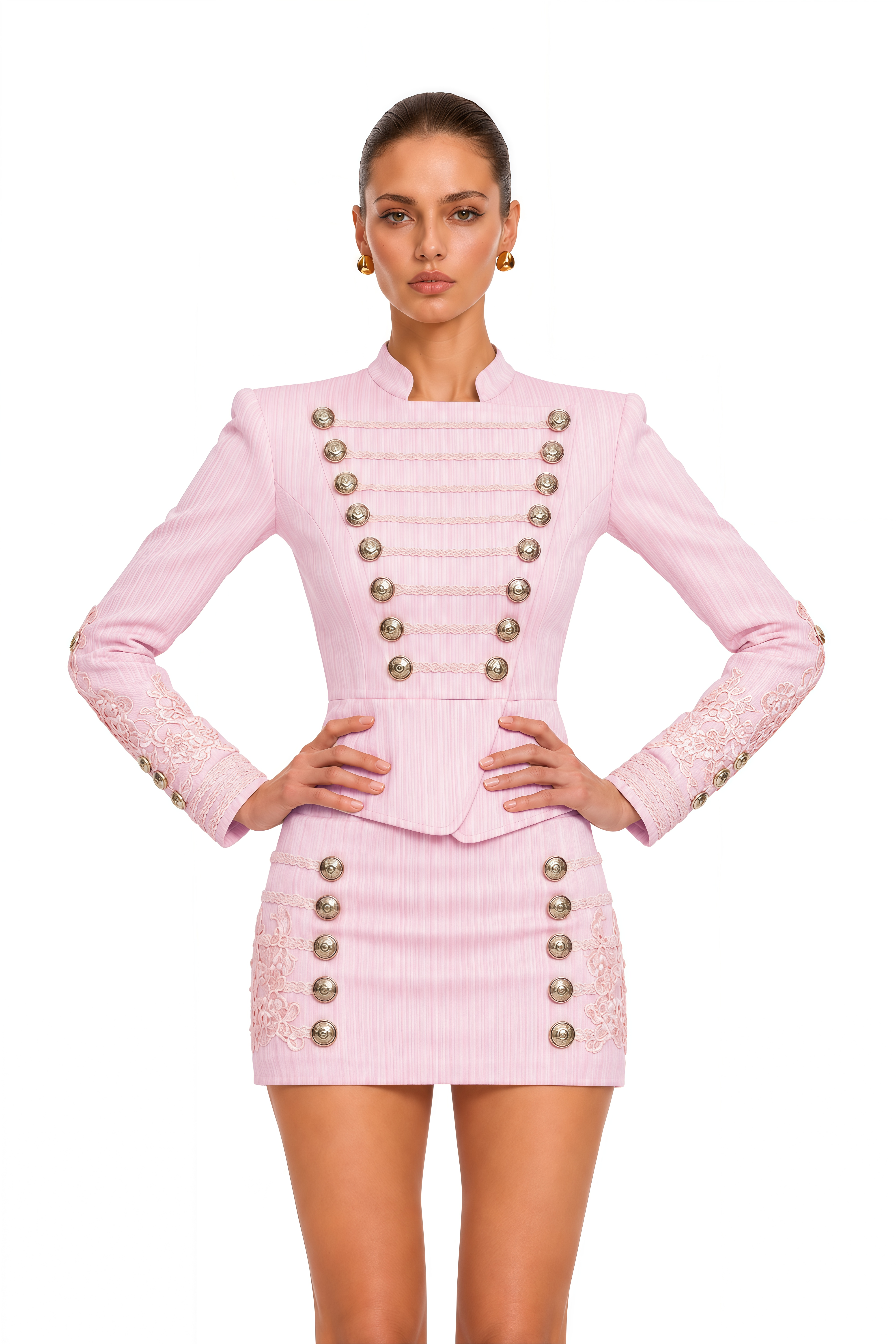 Sidra Pink Embellished Jacket & Mini Skirt Set