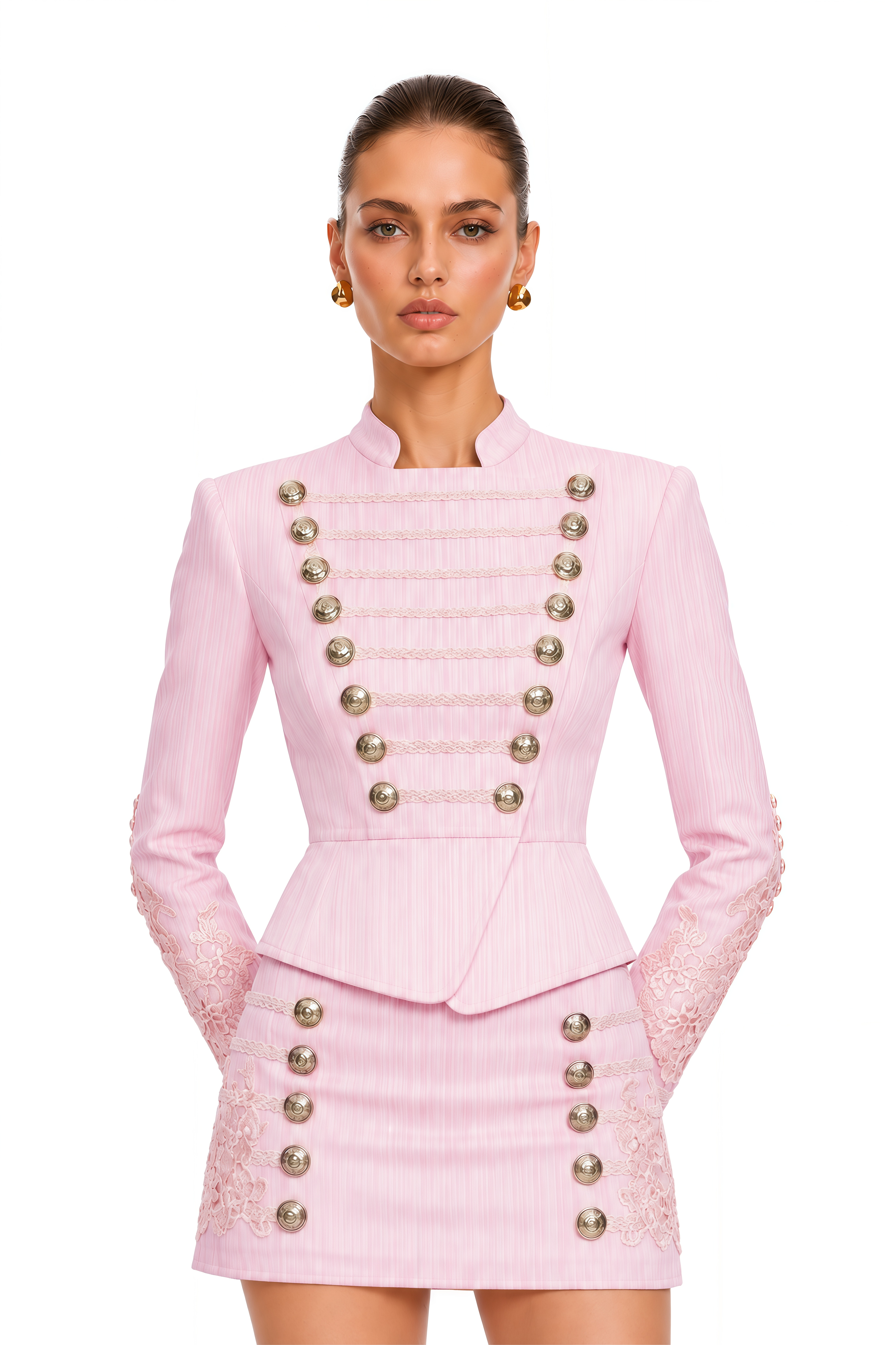 Sidra Pink Embellished Jacket & Mini Skirt Set