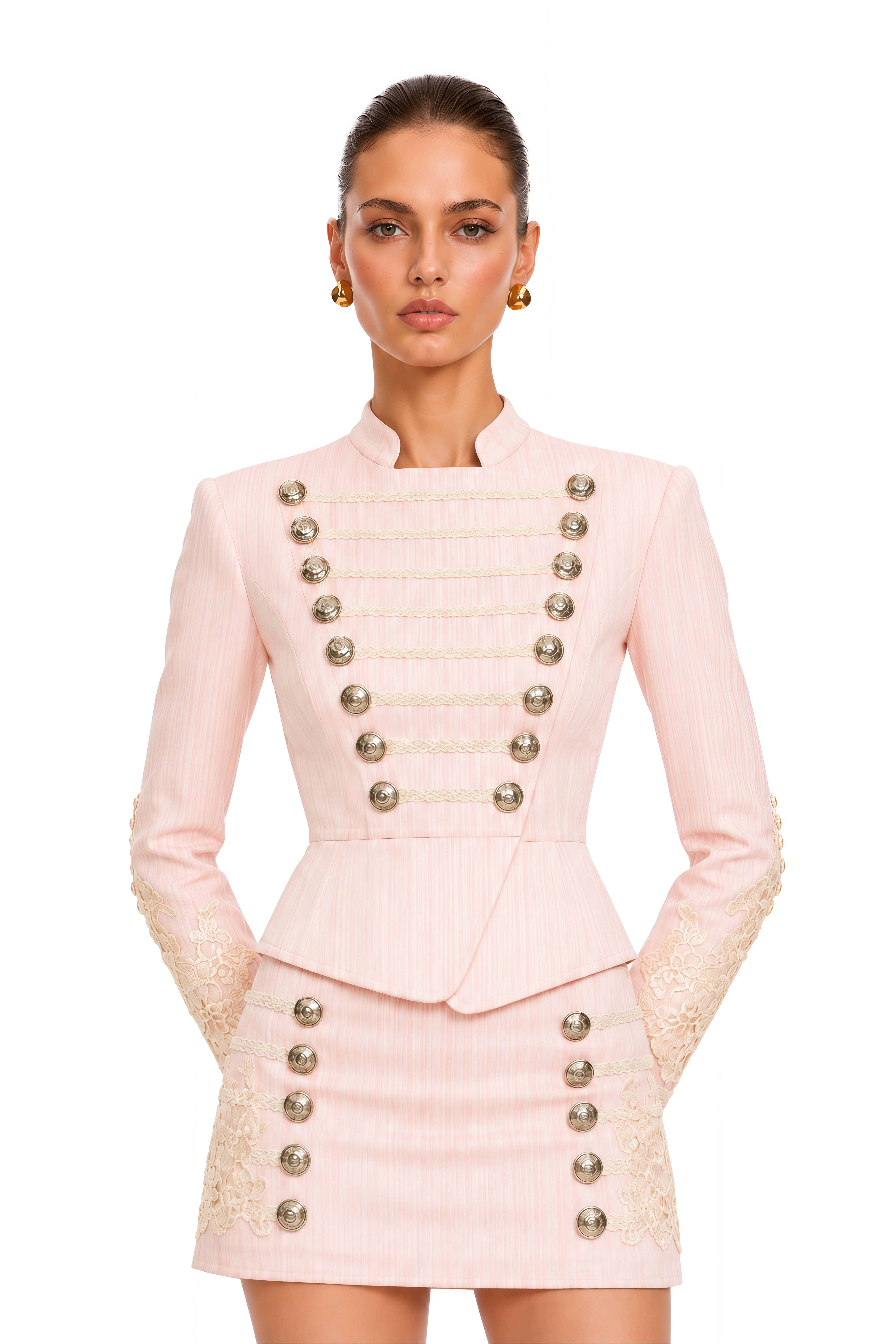 Sidra Pink Embellished Jacket & Mini Skirt Set
