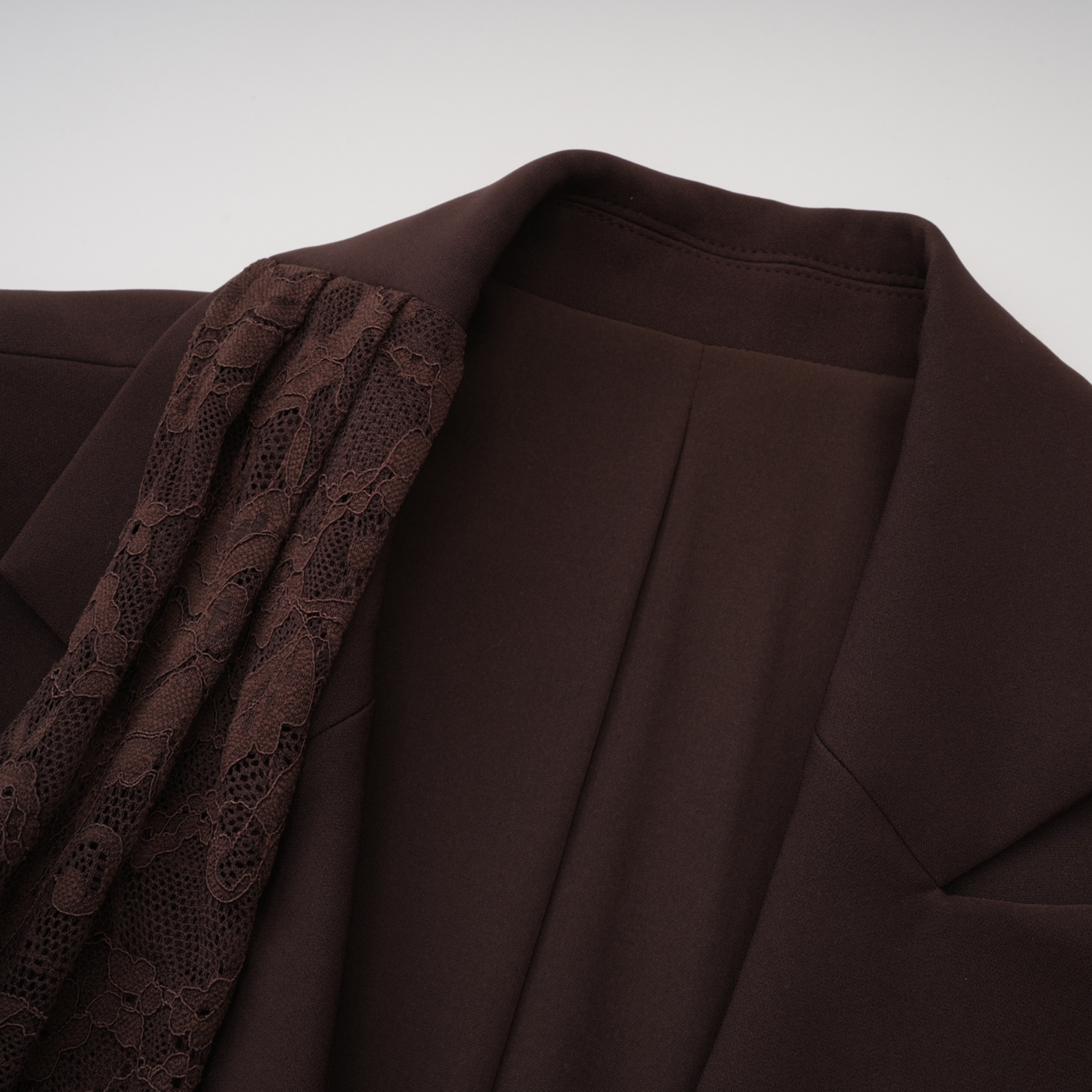 Sienna Brown Blazer & Skirt Set with Lace Panels