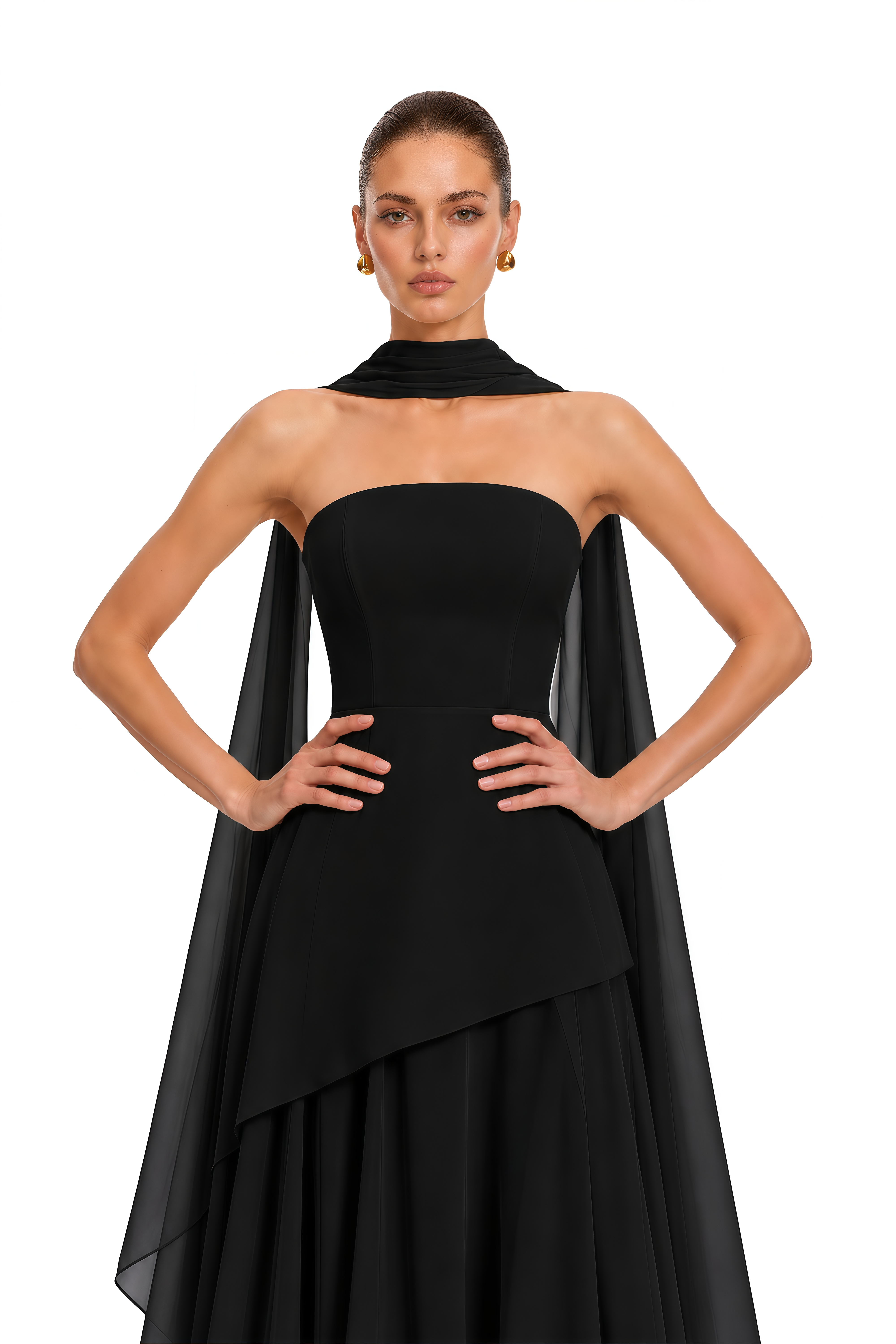 Solène Black Off-Shoulder Ruched Maxi Gown