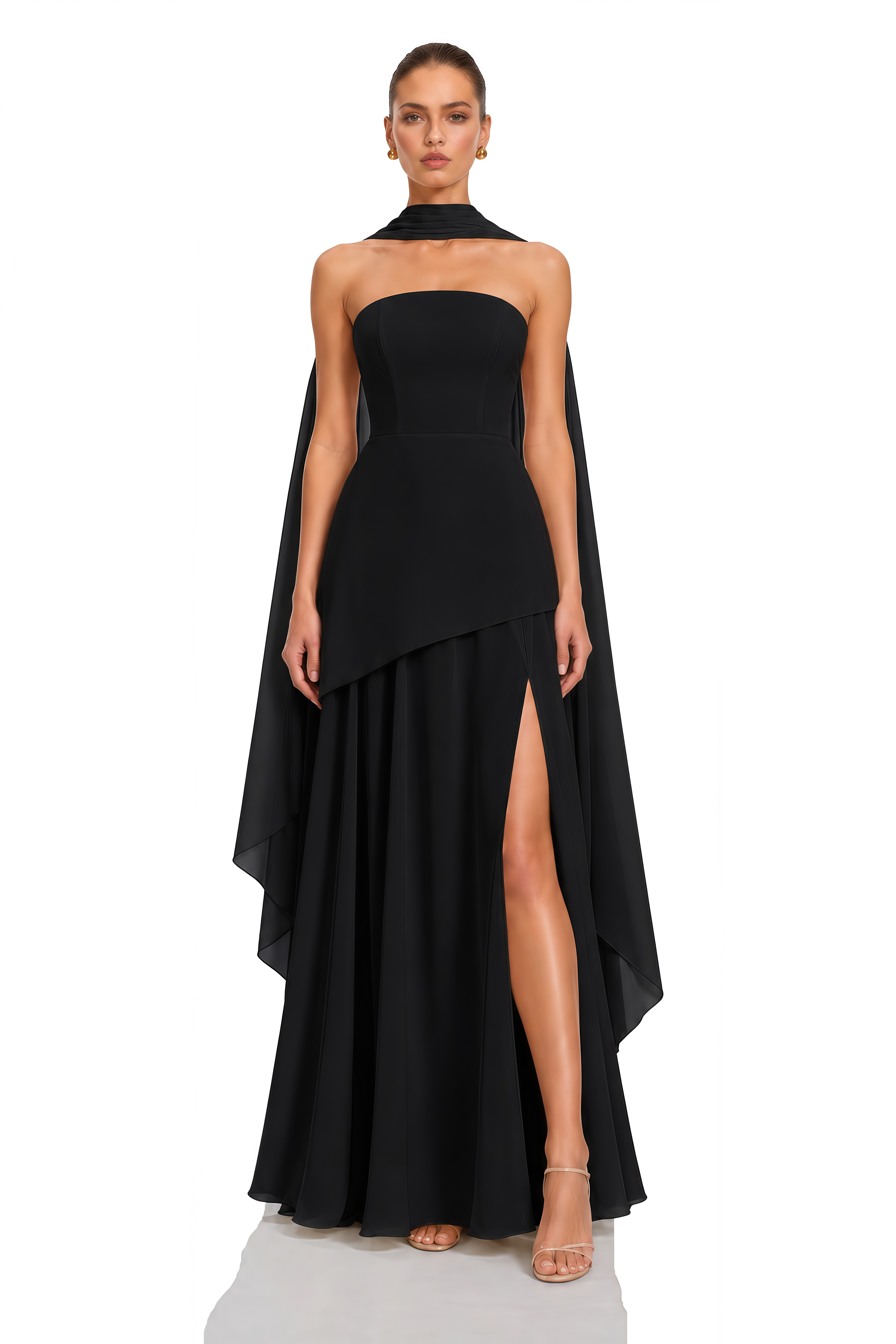 Solène Black Off-Shoulder Ruched Maxi Gown