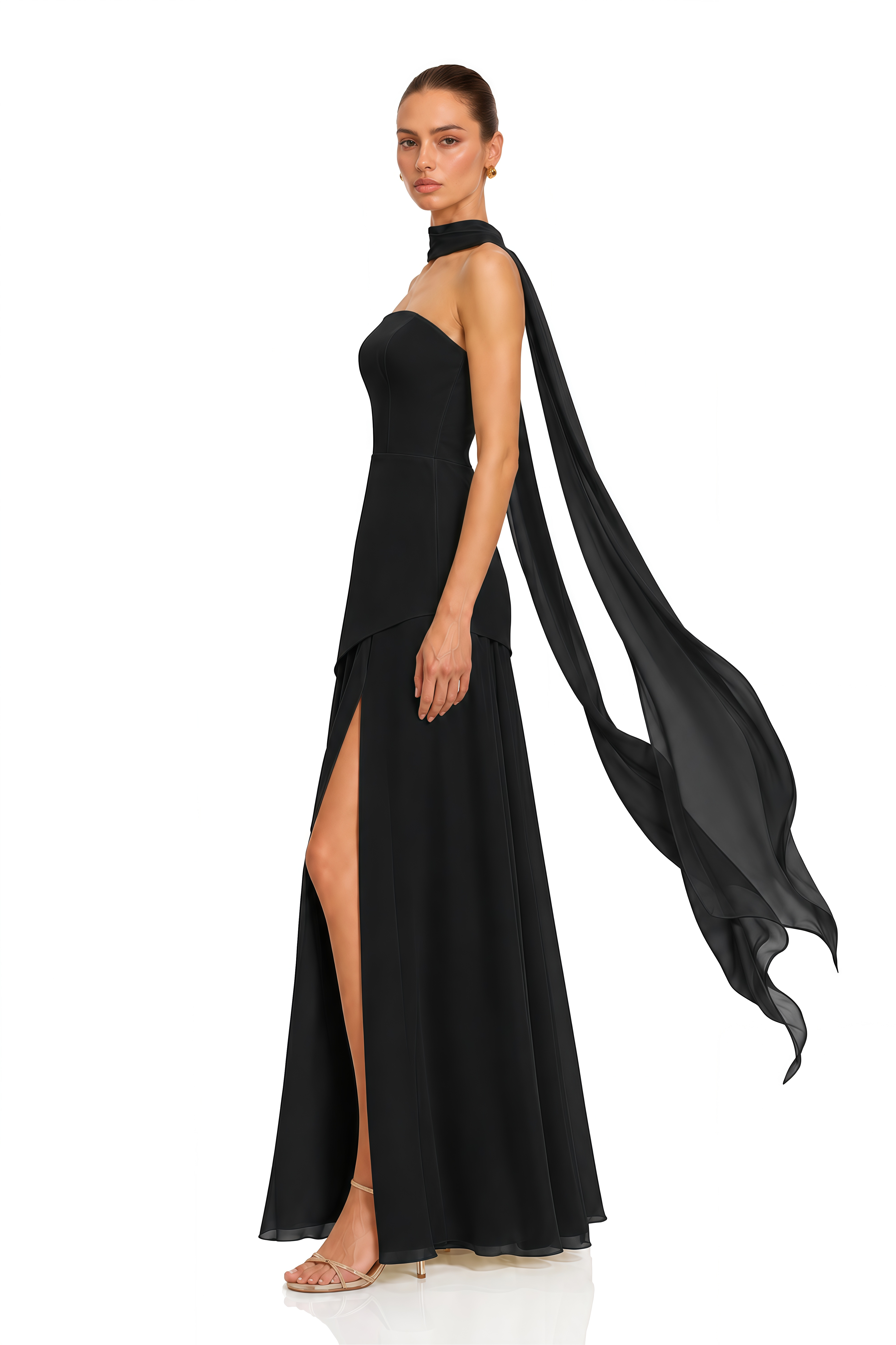 Solène Black Off-Shoulder Ruched Maxi Gown