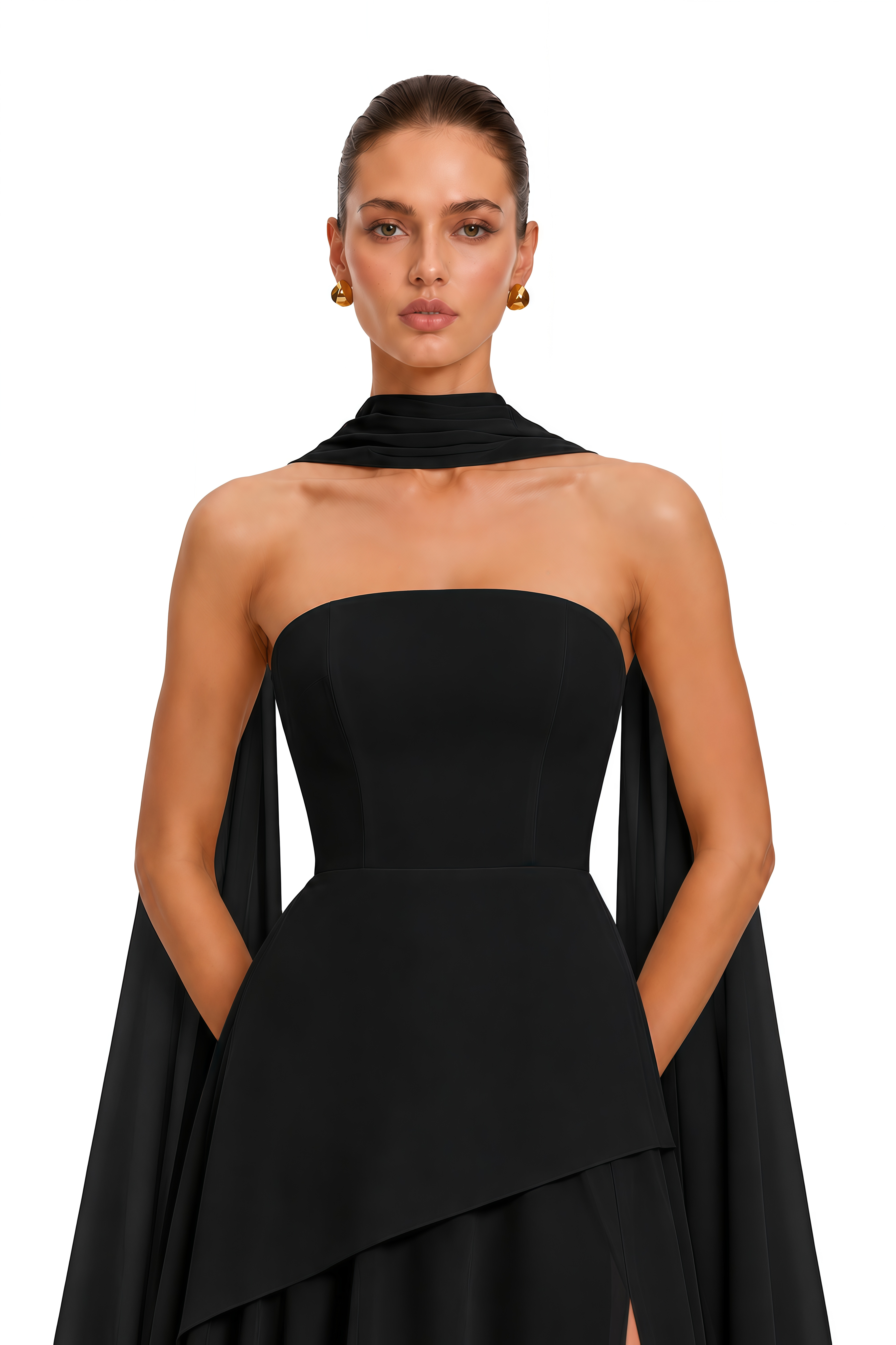 Solène Black Off-Shoulder Ruched Maxi Gown