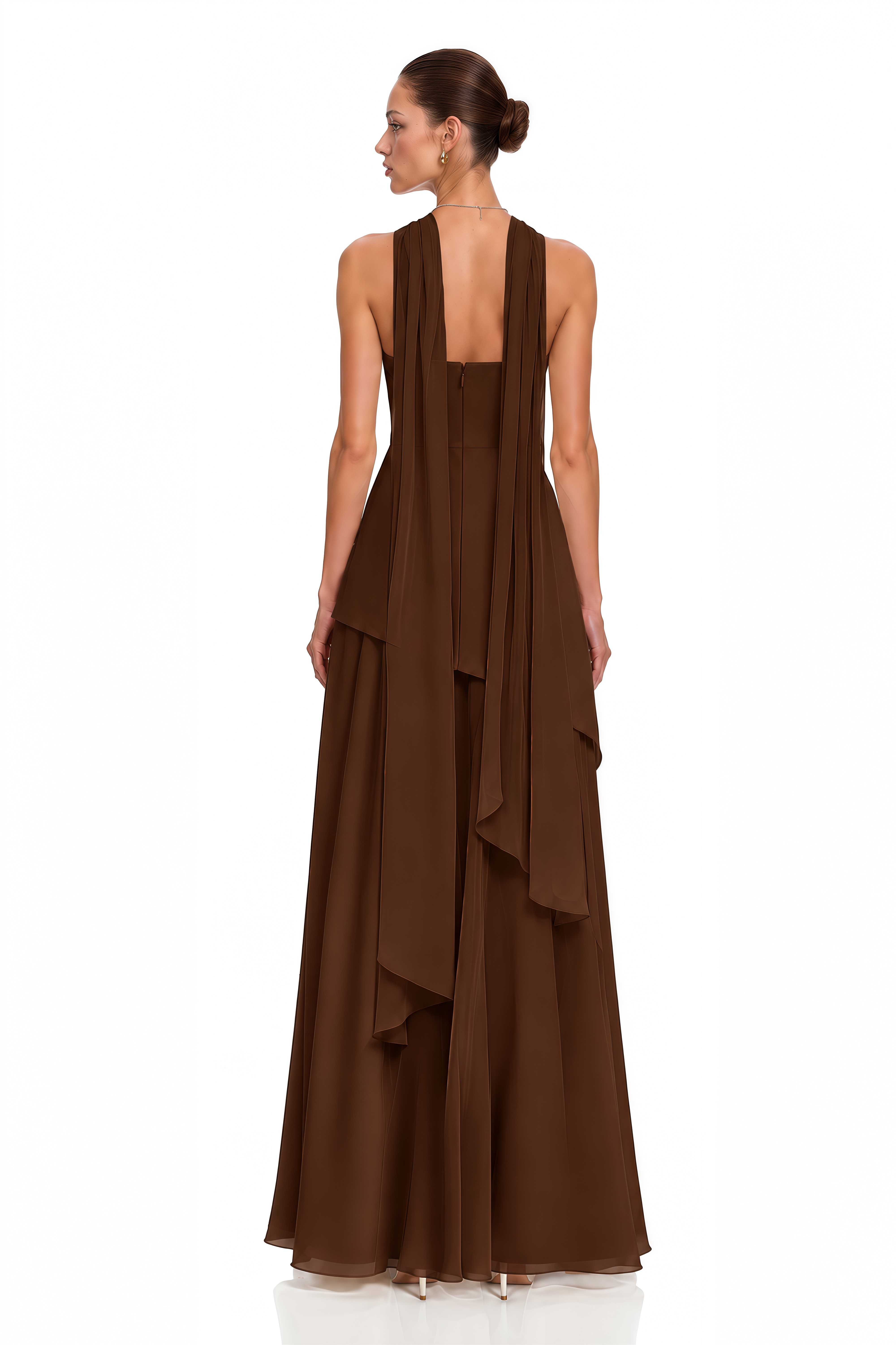 Solène Brown Off-Shoulder Ruched Maxi Gown (Final Sale)
