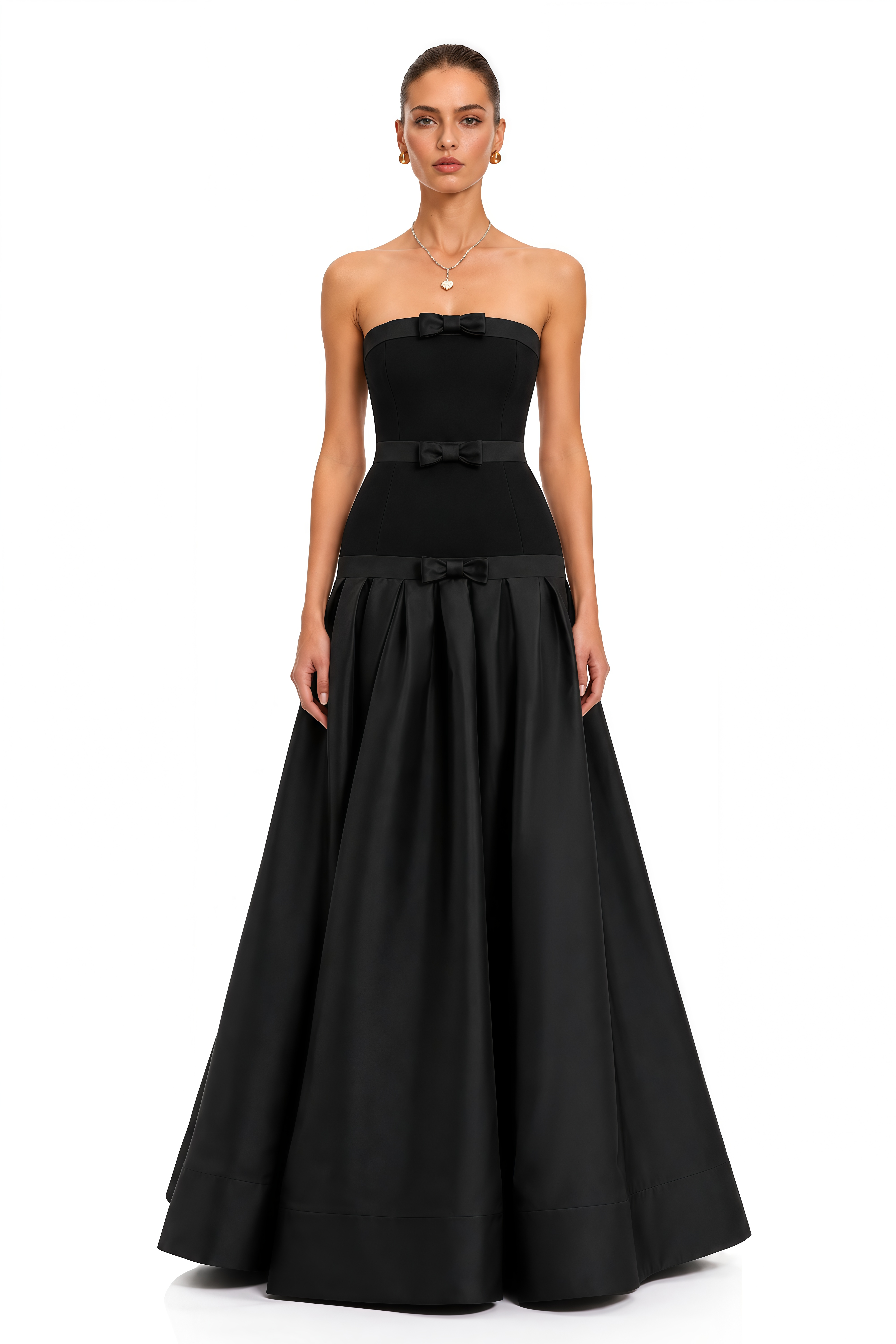 Soleia Black Bow Detail Strapless Maxi Dress