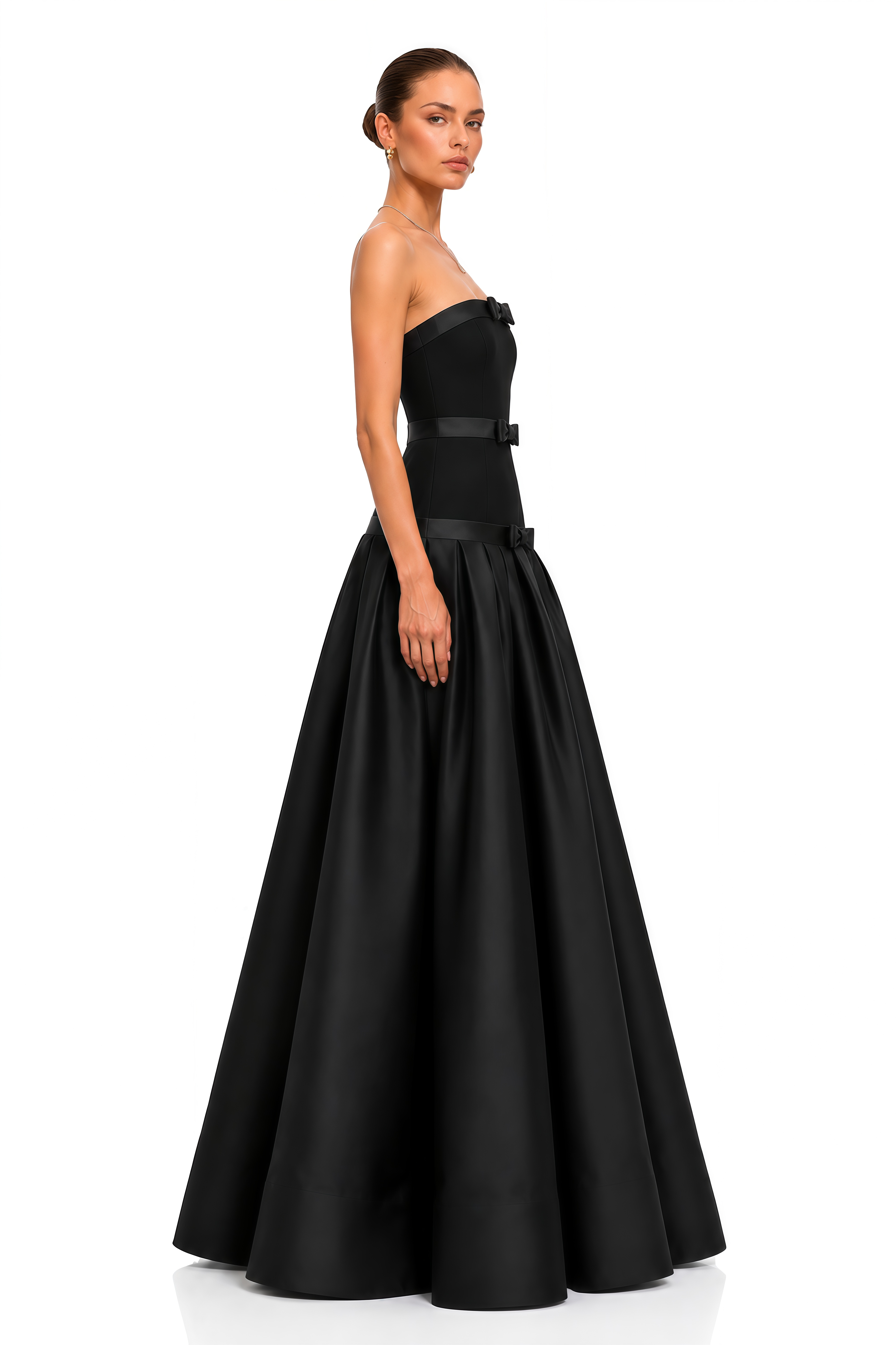 Soleia Black Bow Detail Strapless Maxi Dress