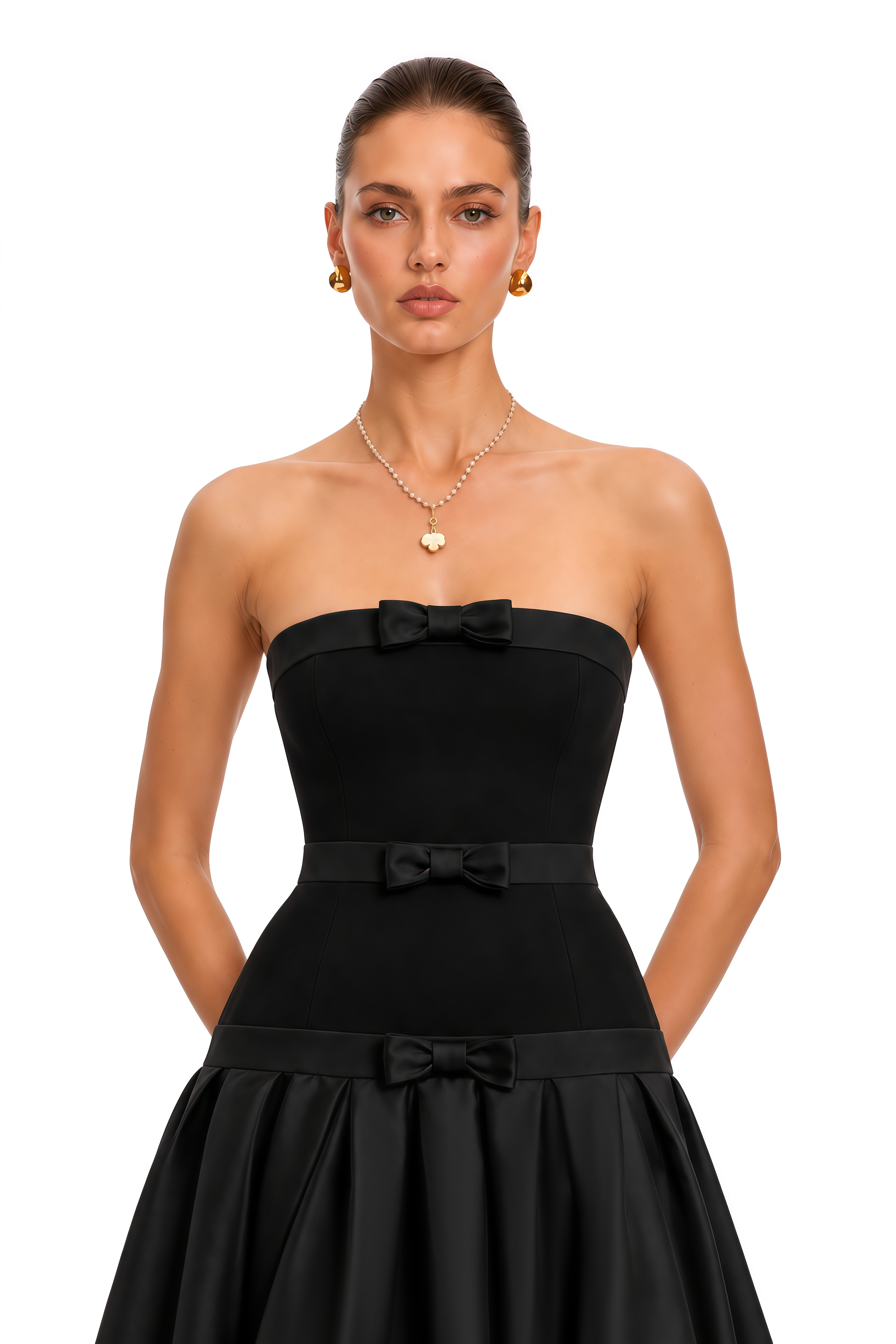 Soleia Black Bow Detail Strapless Maxi Dress