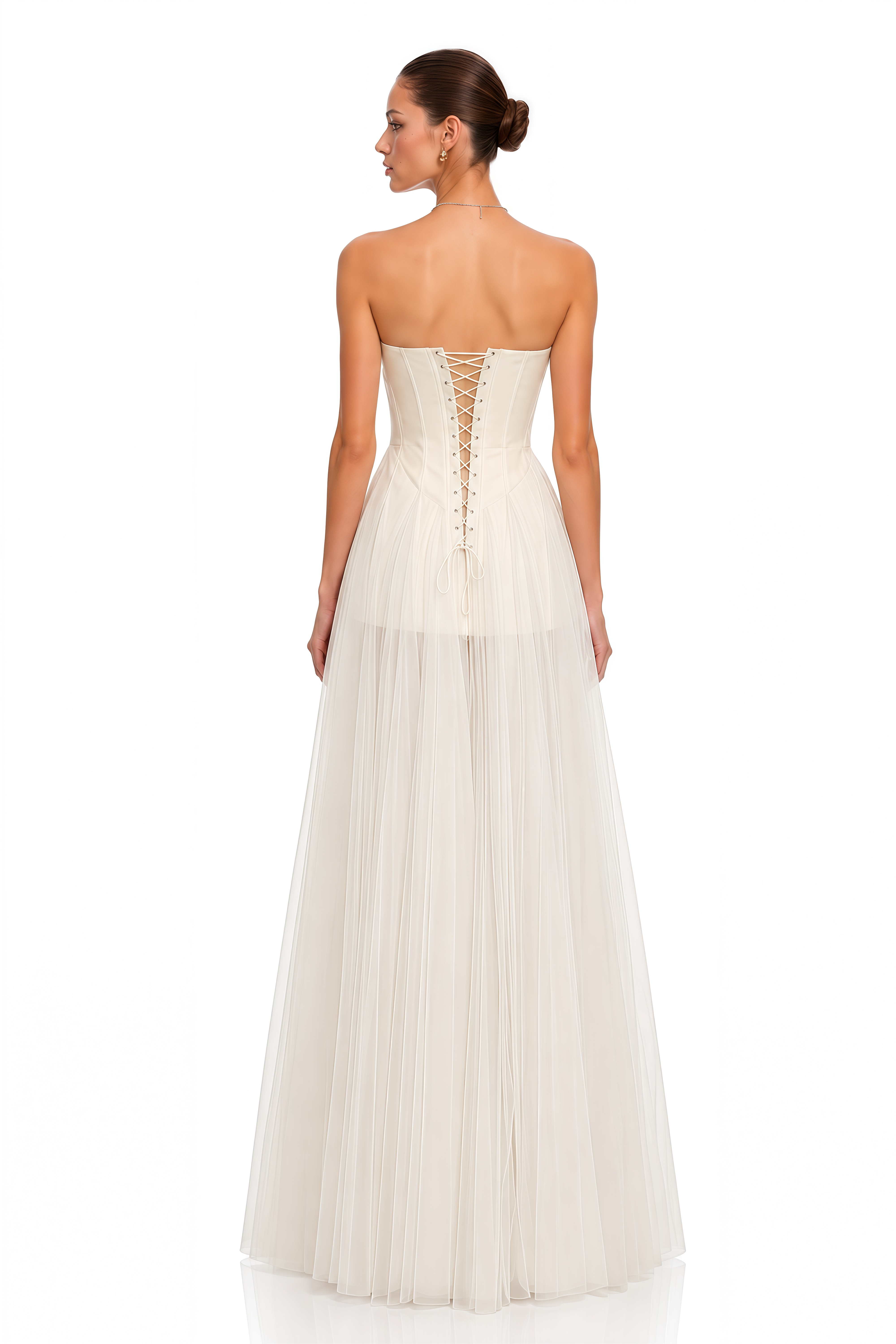 Solenne Ivory Color Block Bow Pleated Maxi Dress