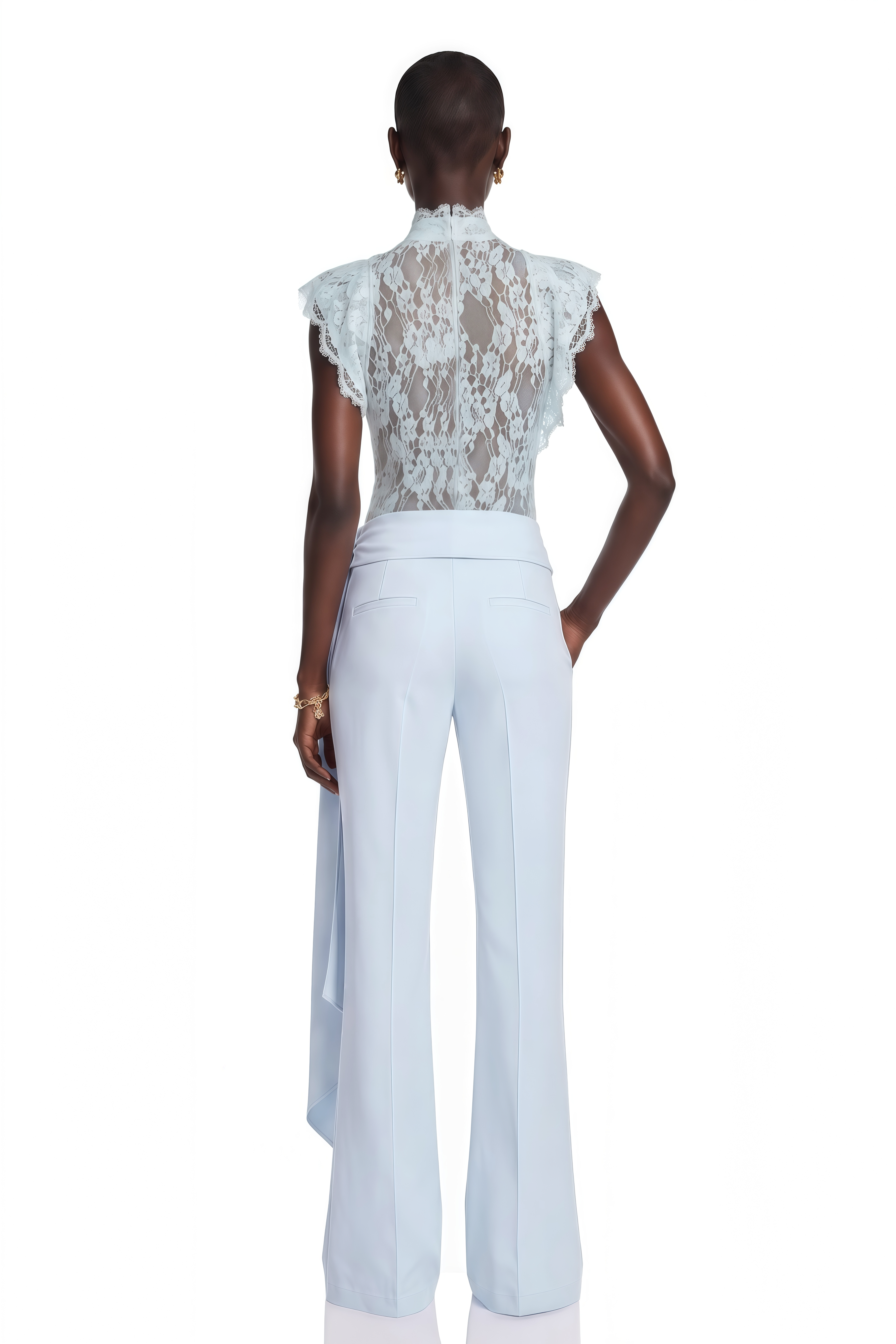 Soline Blue Turtleneck Lace Top & Draped Trousers Set