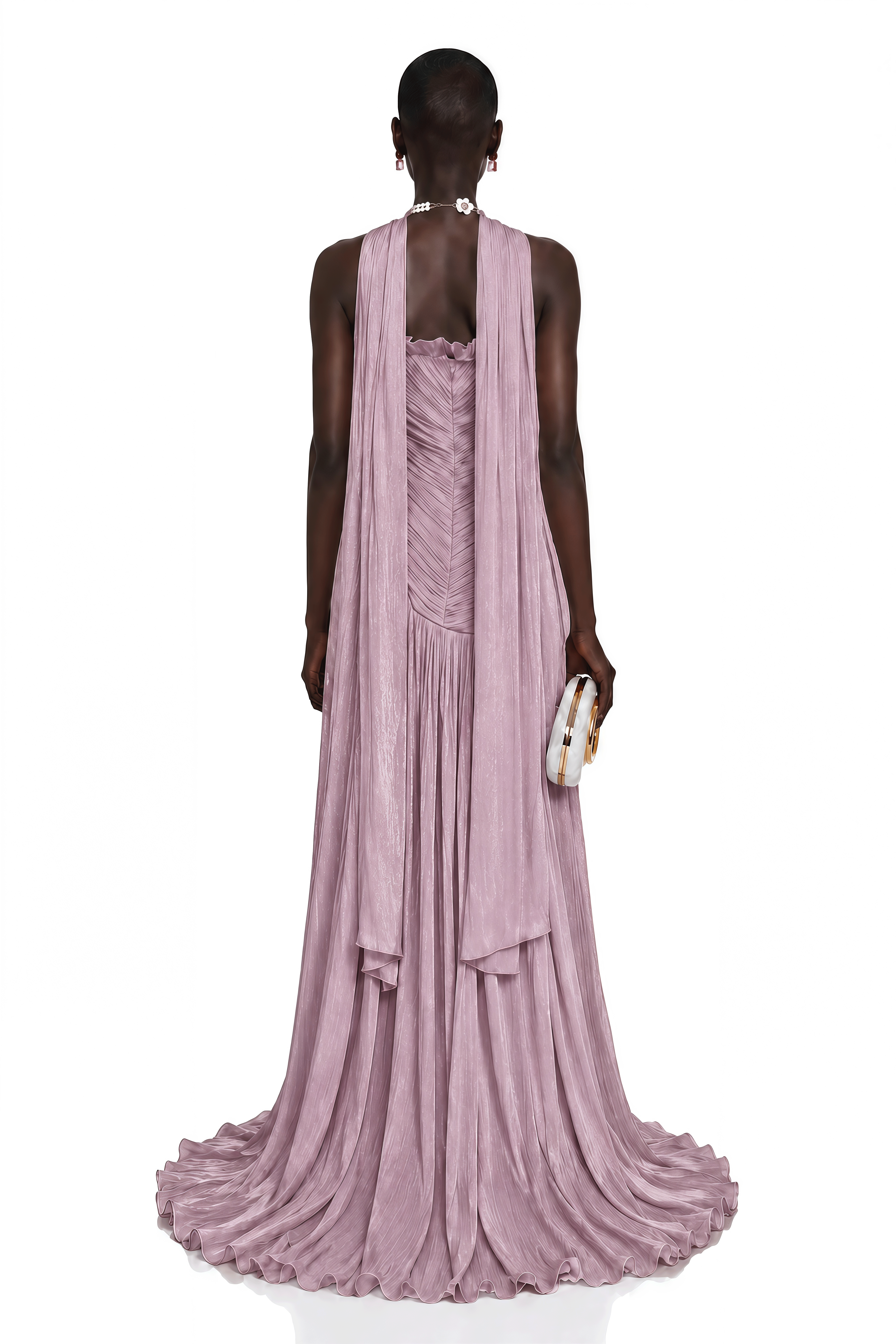 Solveig Dusty Pink Off Shoulder Pleated Maxi Dress with Hign Slit
