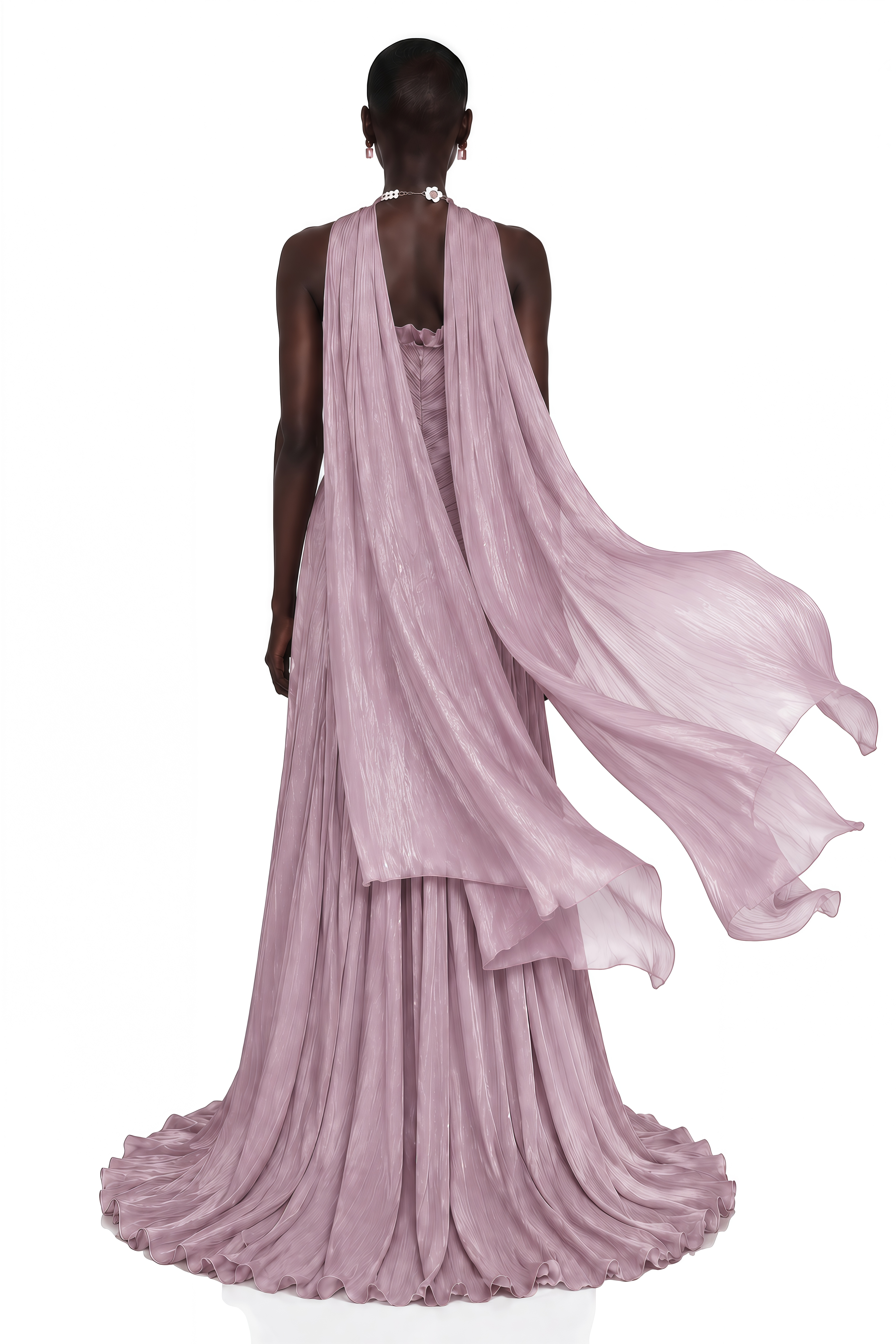 Solveig Dusty Pink Off Shoulder Pleated Maxi Dress with Hign Slit