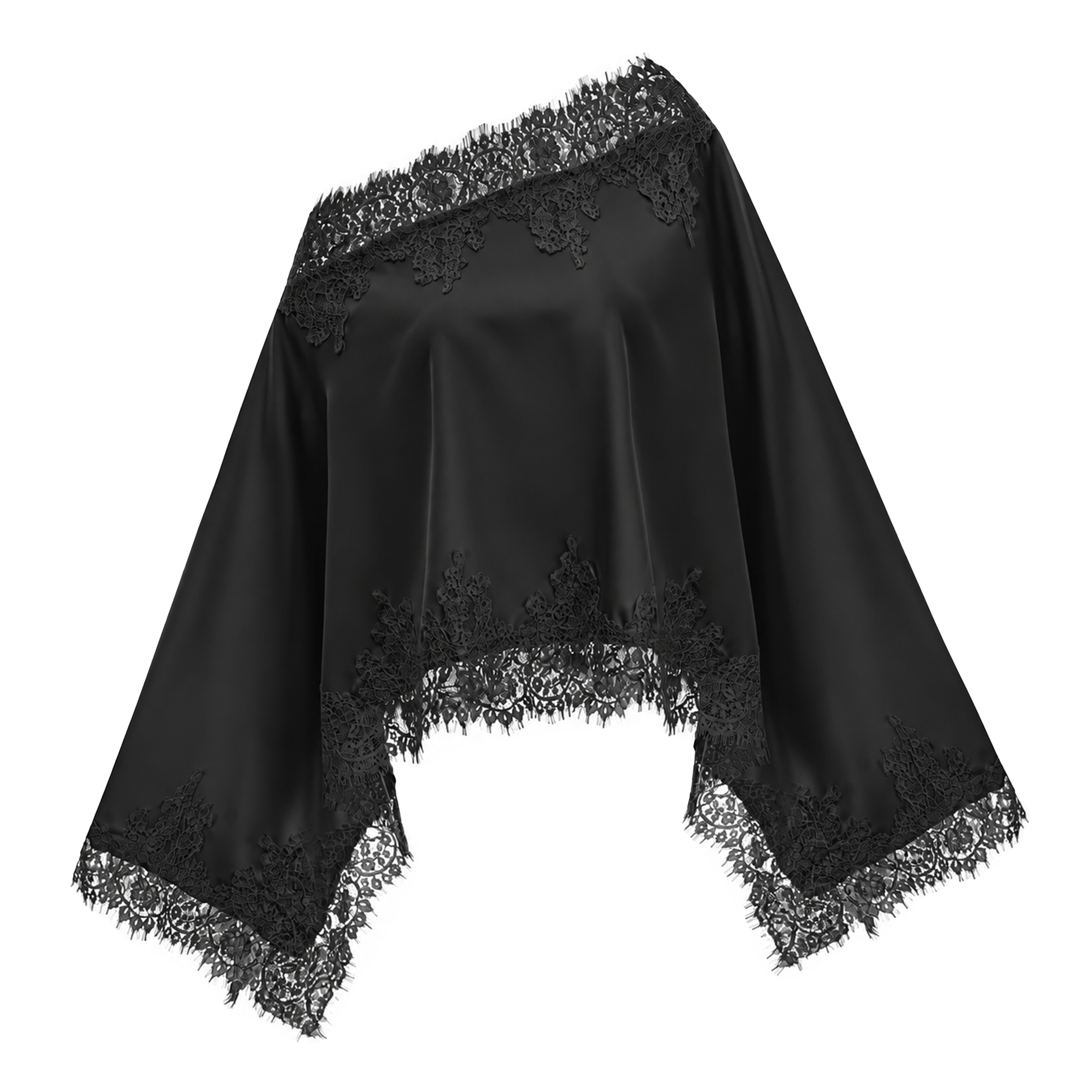 Sophia Black One Shoulder Top & Skirt Set with Black Lace Trim