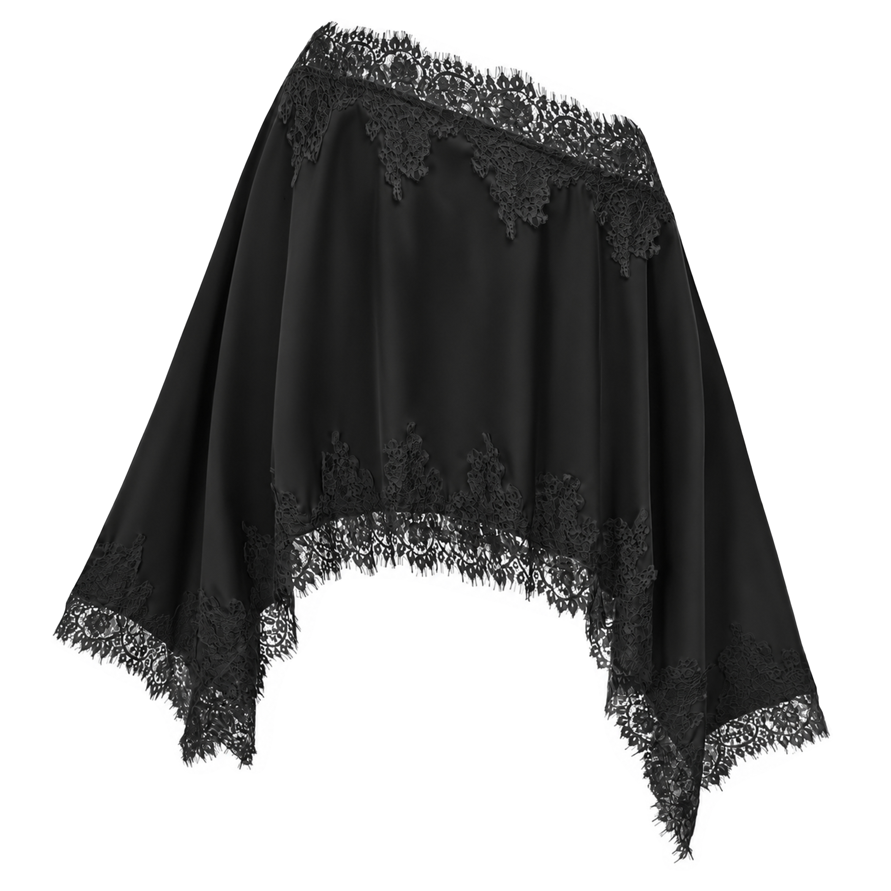 Sophia Black One Shoulder Top & Skirt Set with Black Lace Trim