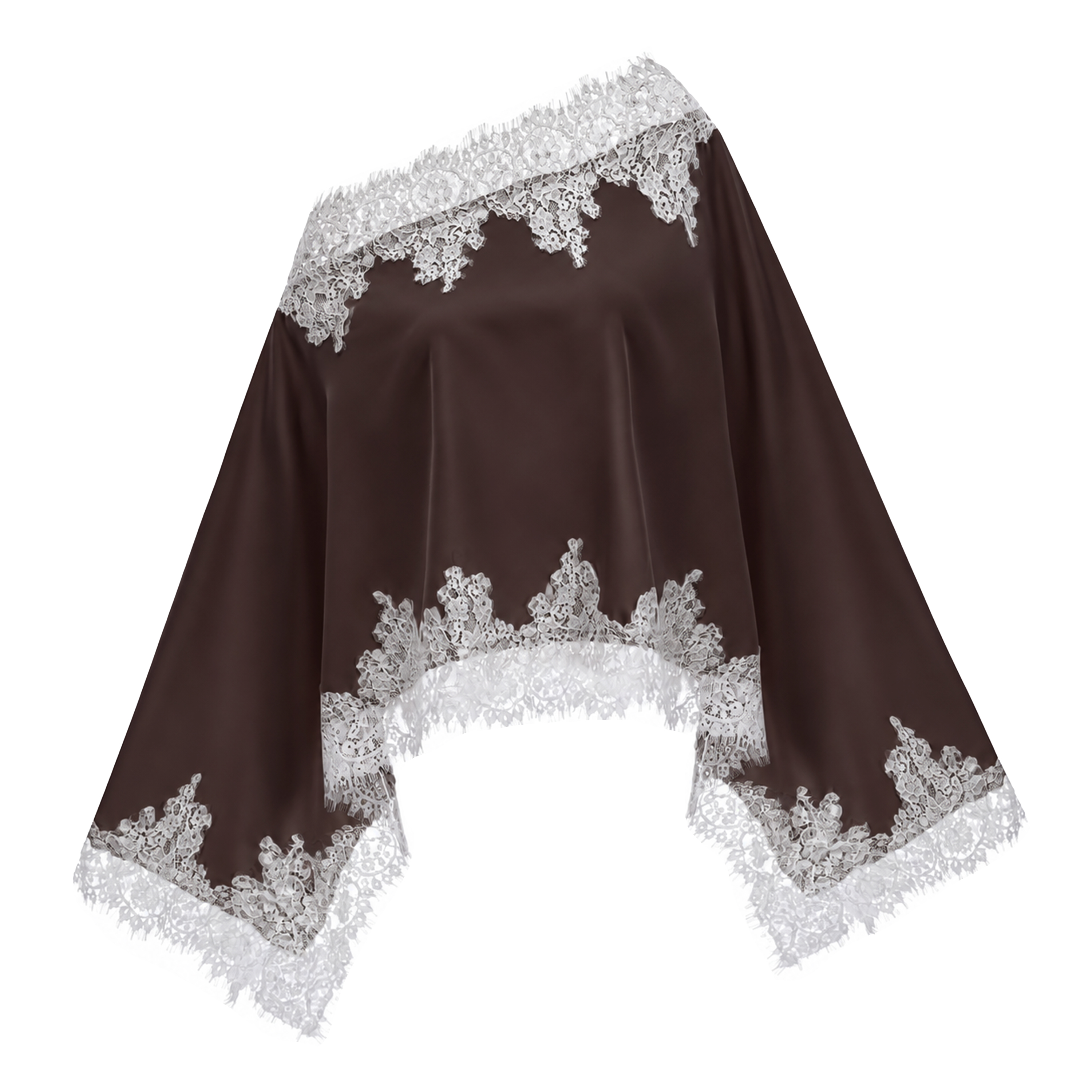 Sophia Brown One Shoulder Top & Skirt Set with Lace Trim