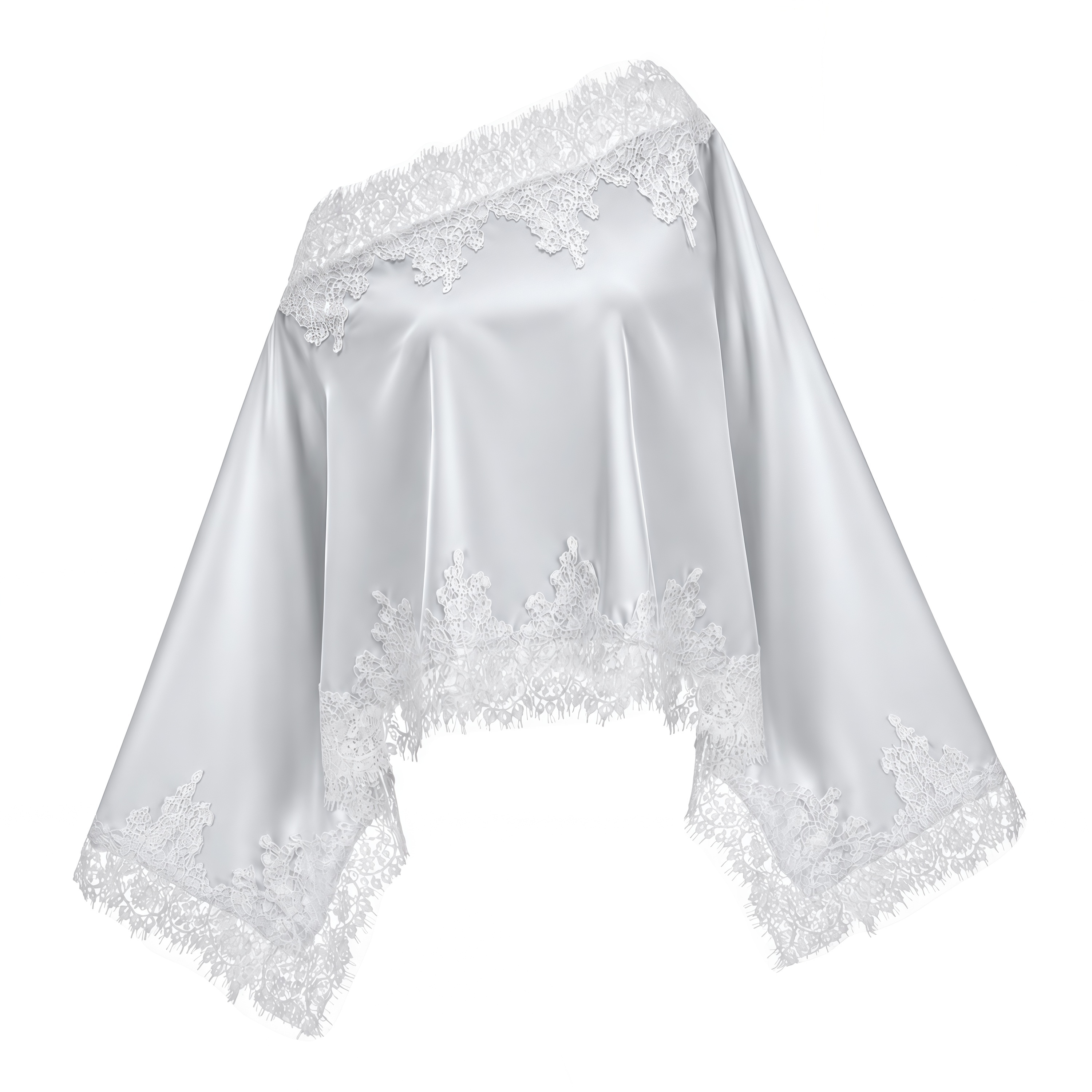 Sophia Silver One Shoulder Top & Skirt Set with Lace Trim
