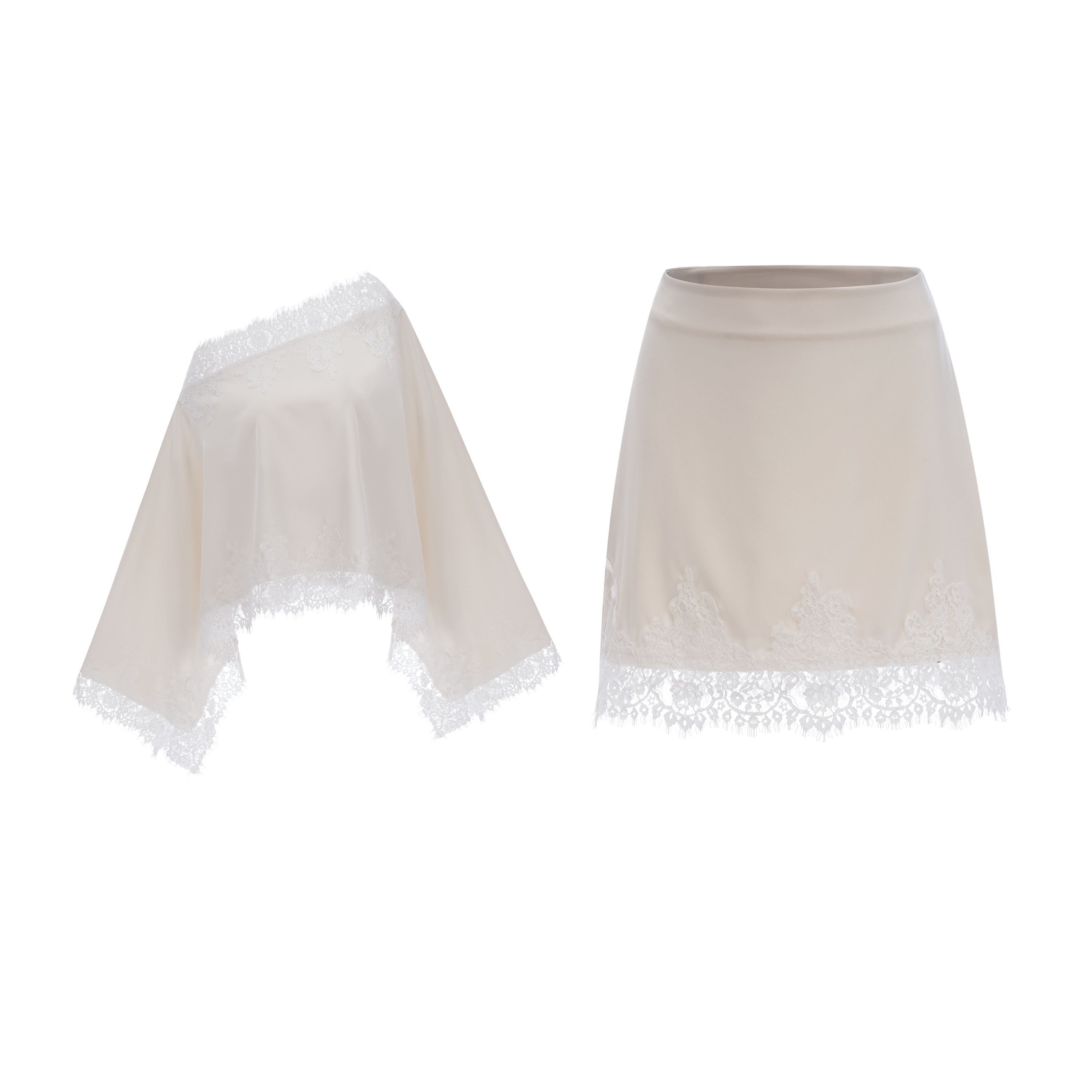 Sophia White One Shoulder Top & Skirt Set with Lace Trim