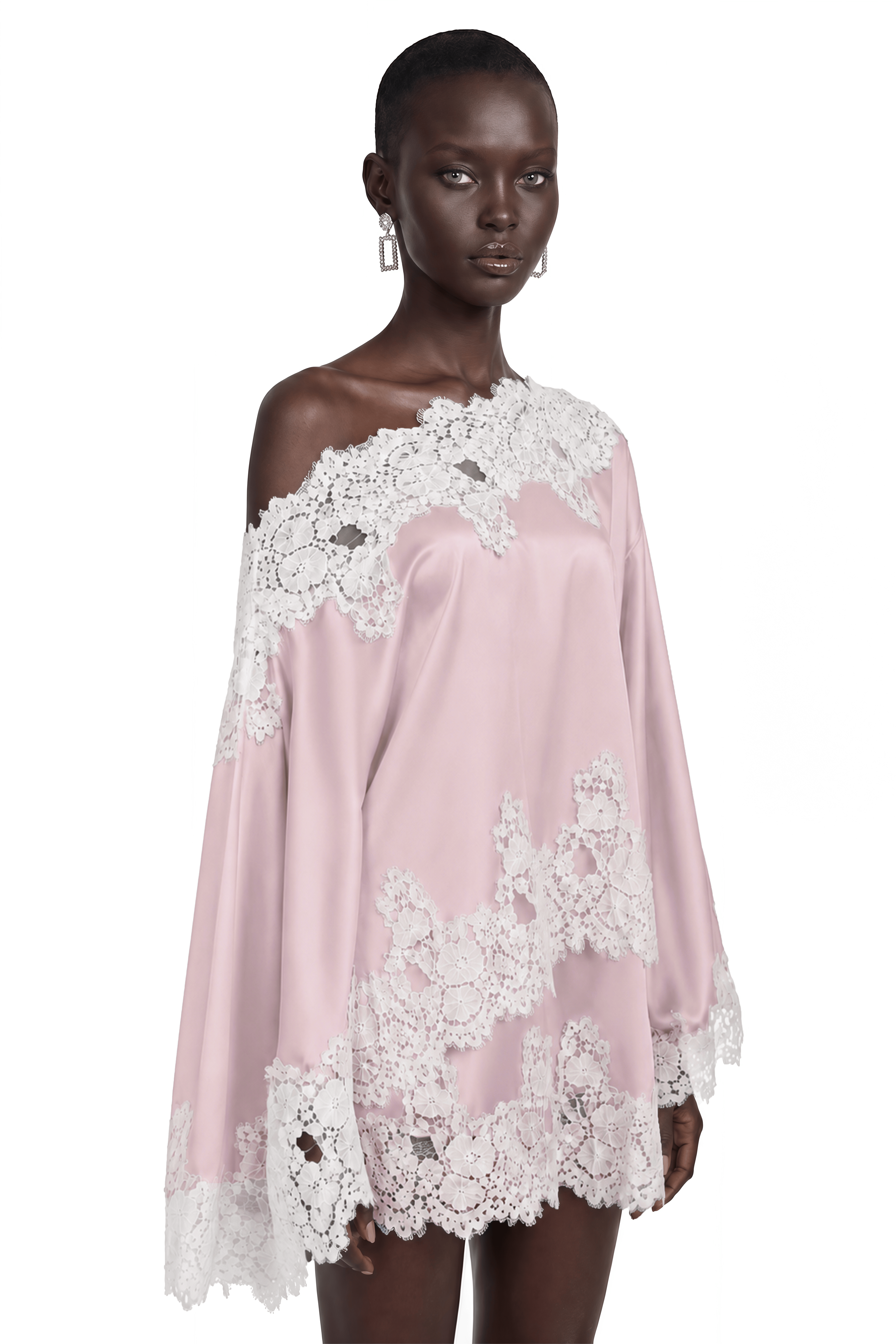 Sophia Pink One Shoulder Top & Skirt Set with Lace Trim