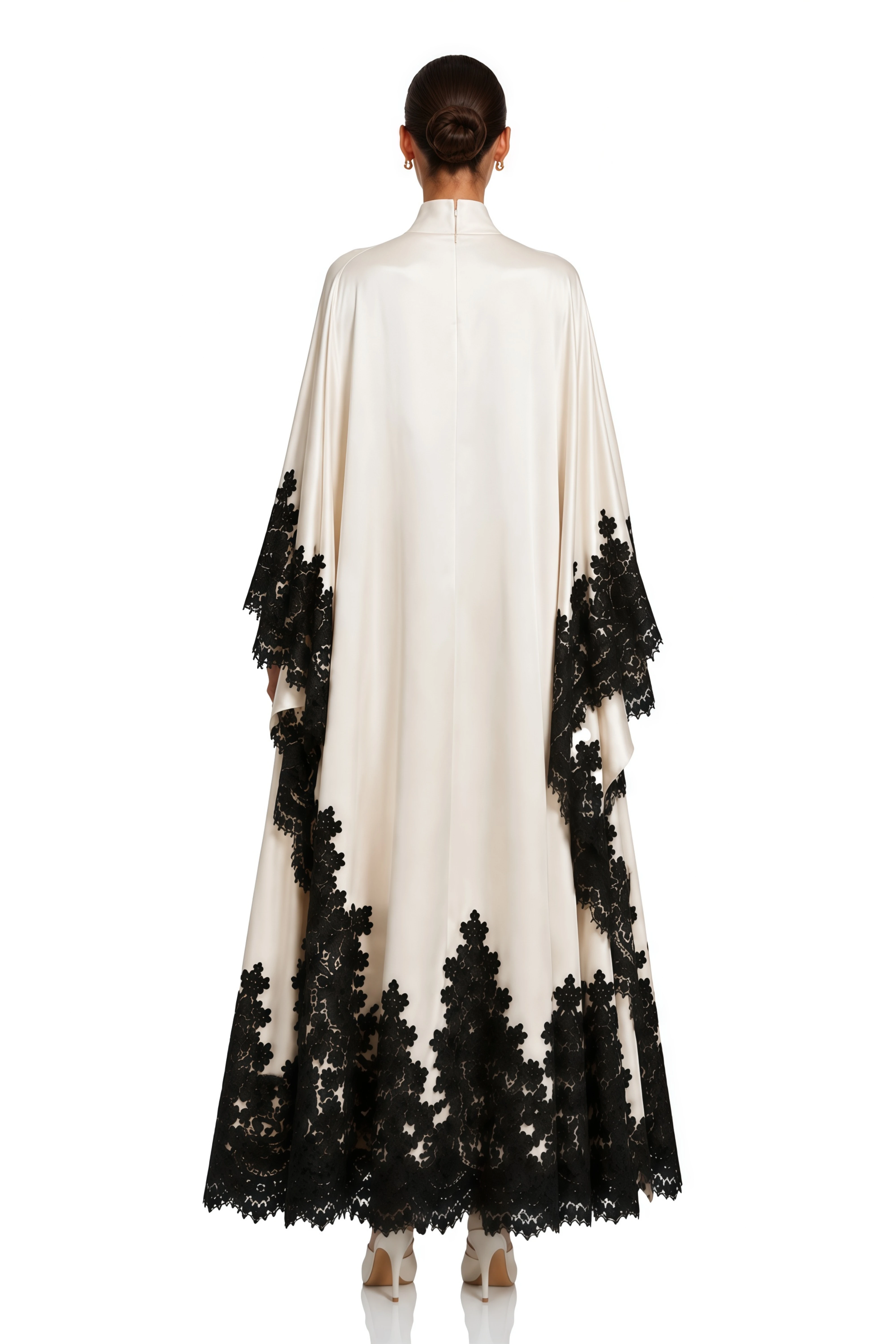 Sophia Cream High Neck Maxi Dress with Lace Trim