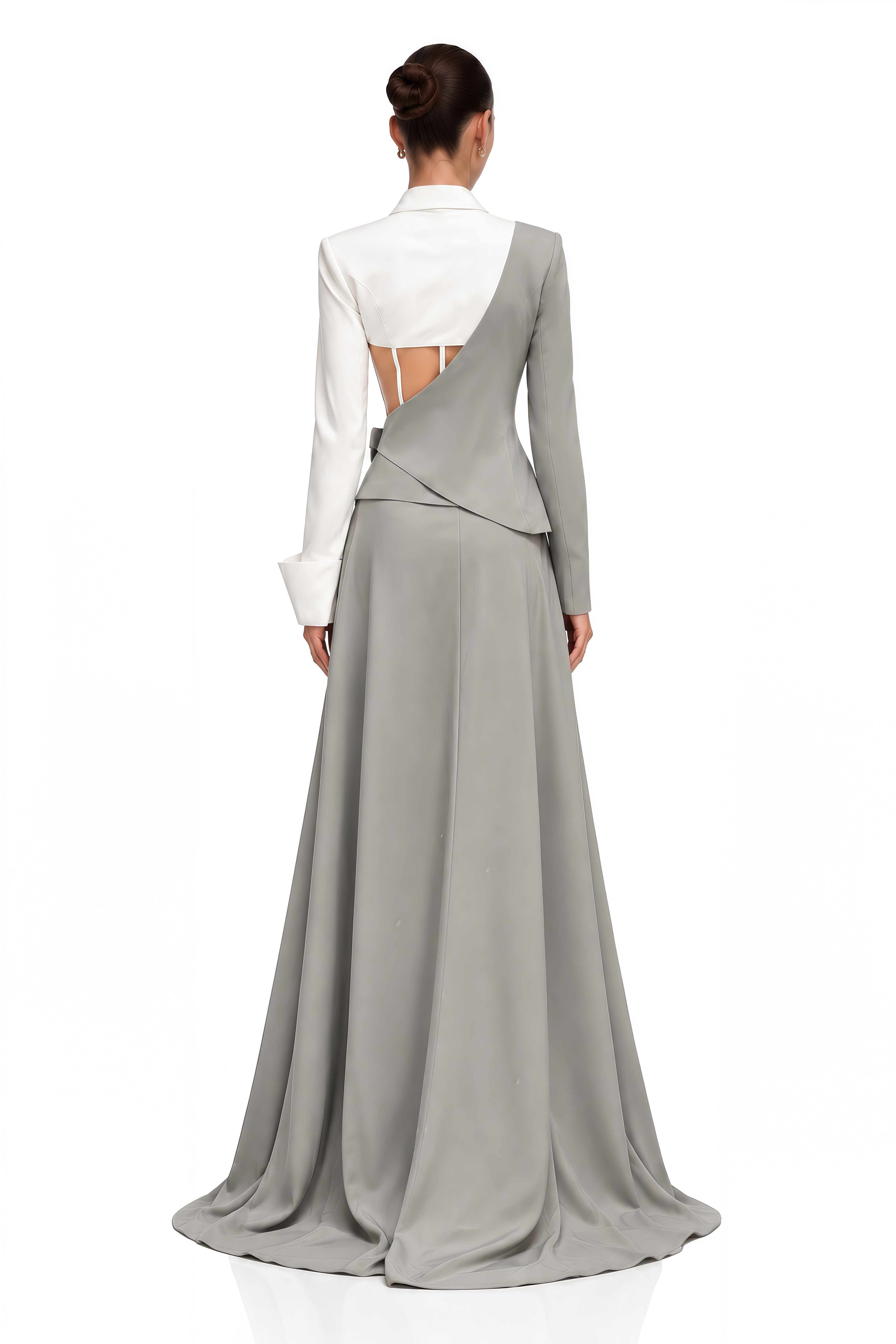 Sophie Grey Asymmetrical Tailored Bodysuit & Maxi Skirt Set