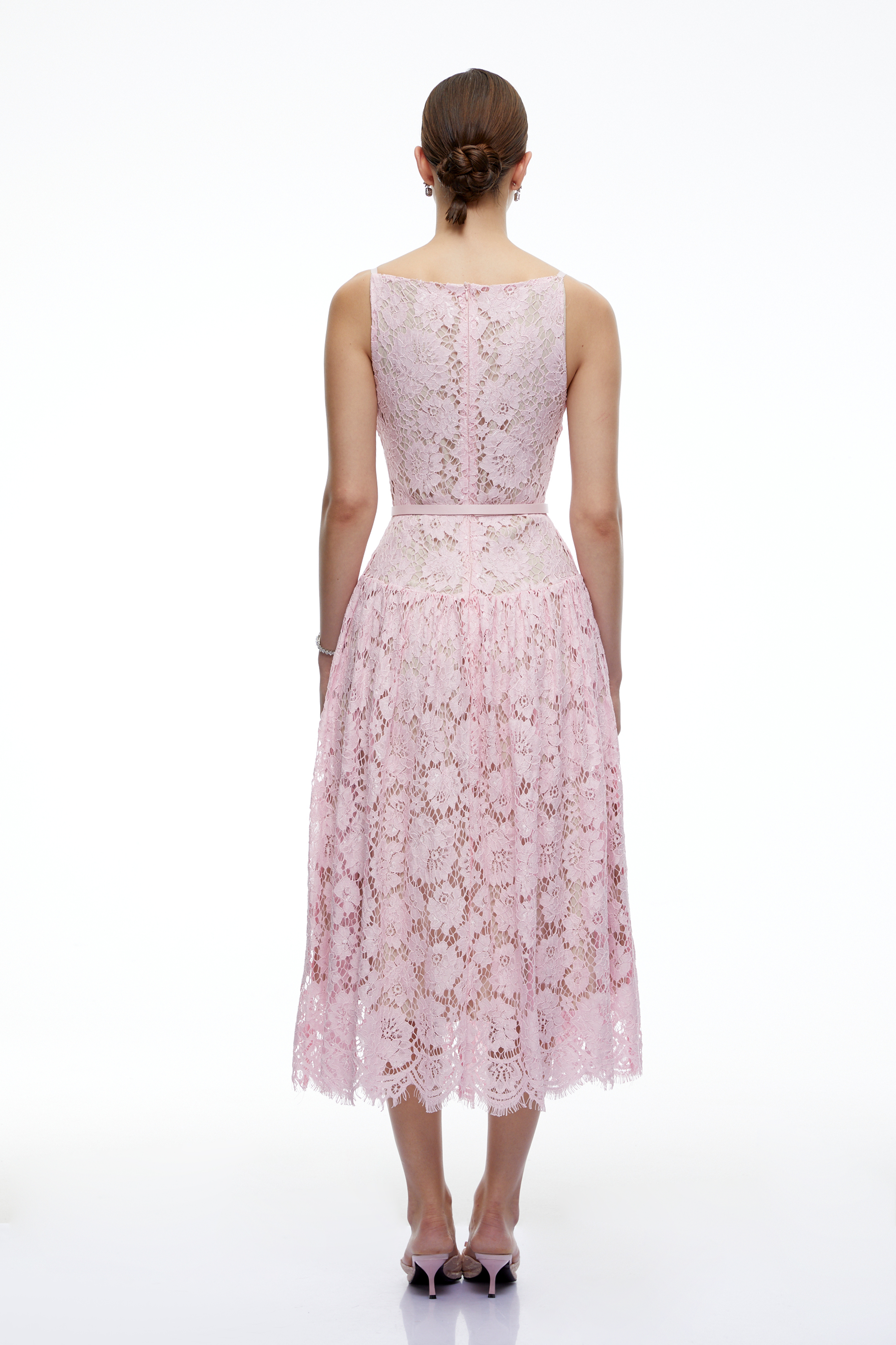 Sophronelle Pink Lace Sleeveless Midi Dress