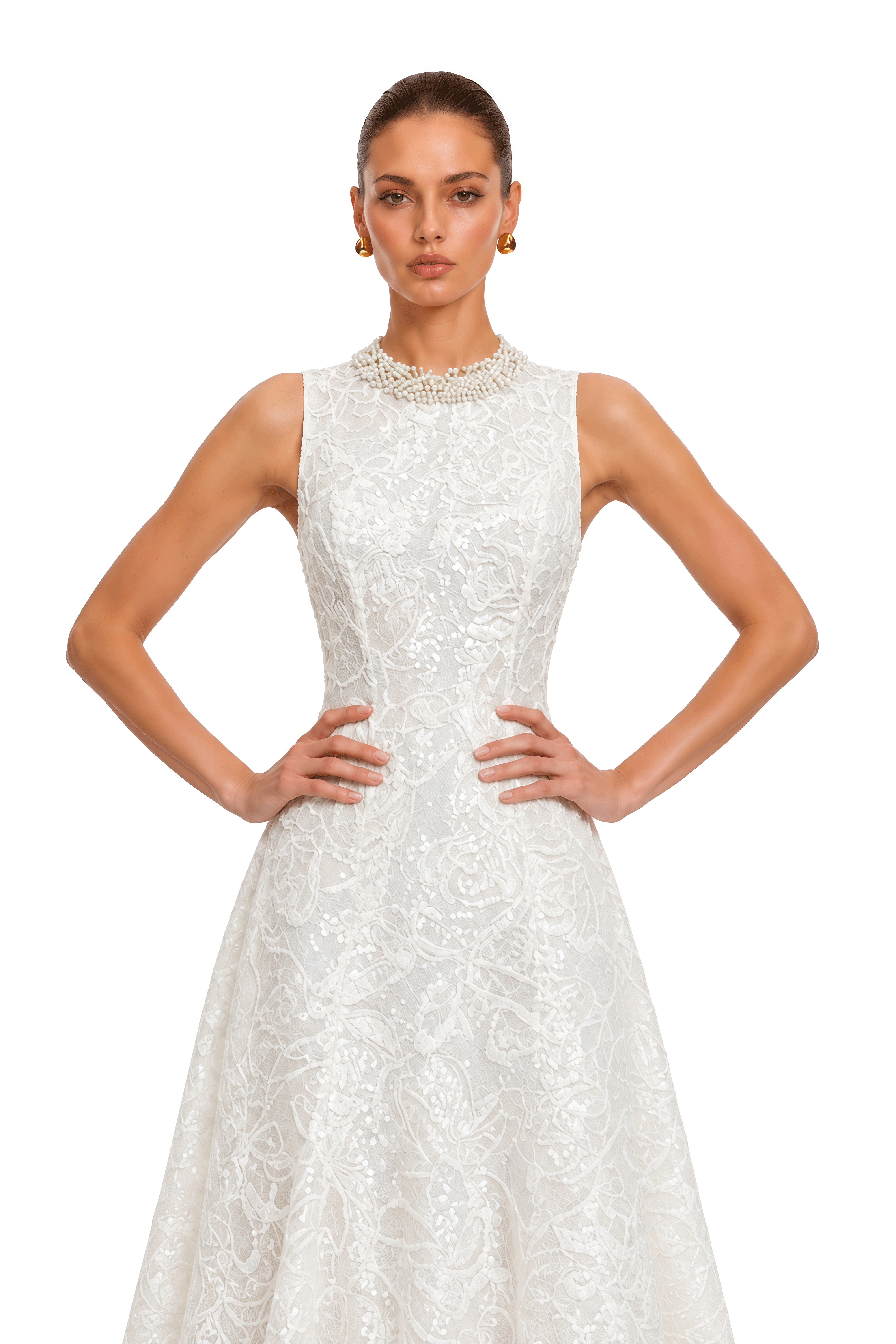 Sophronia White Lace Feather Trim Midi Dress