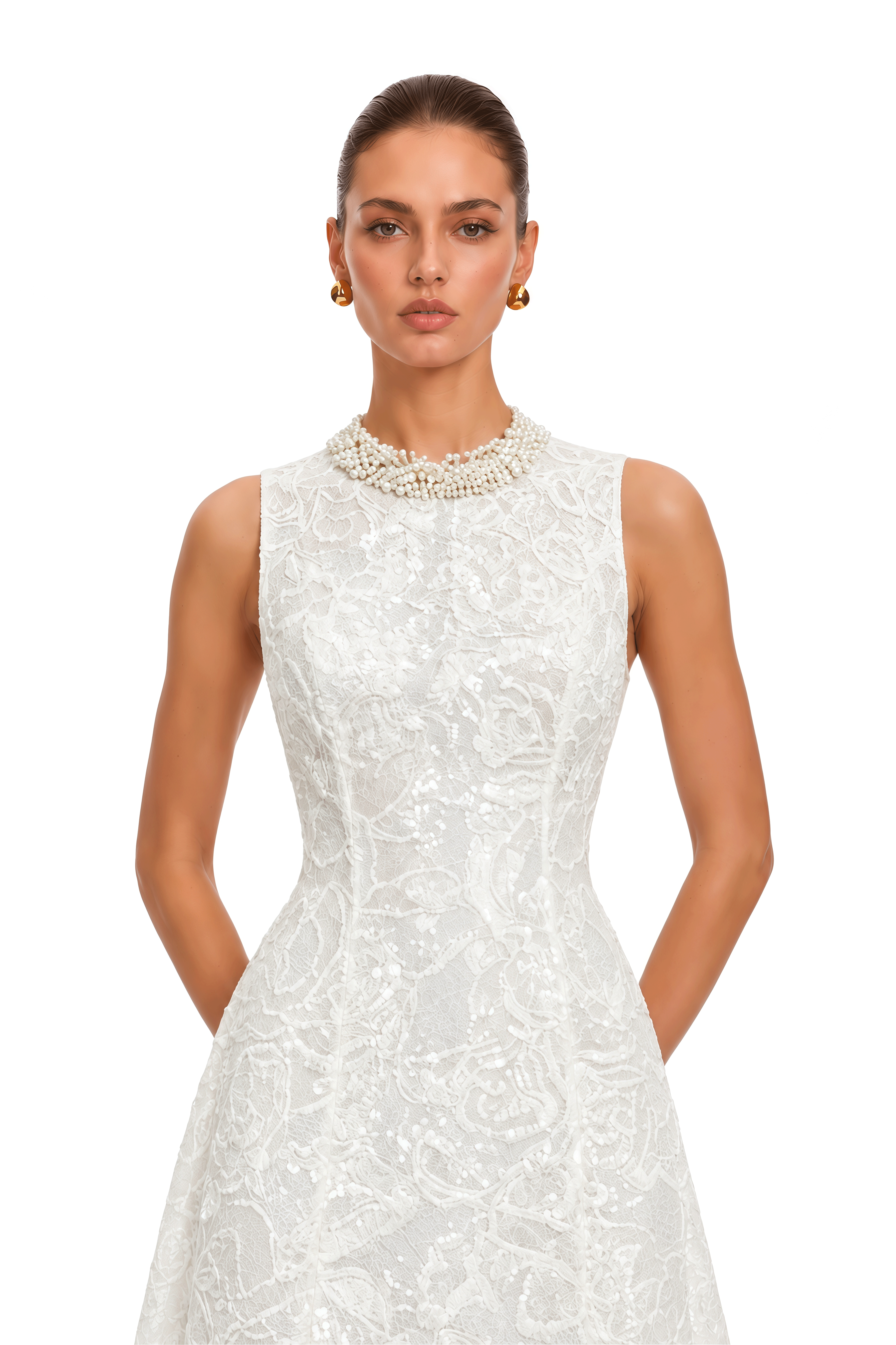 Sophronia White Lace Feather Trim Midi Dress