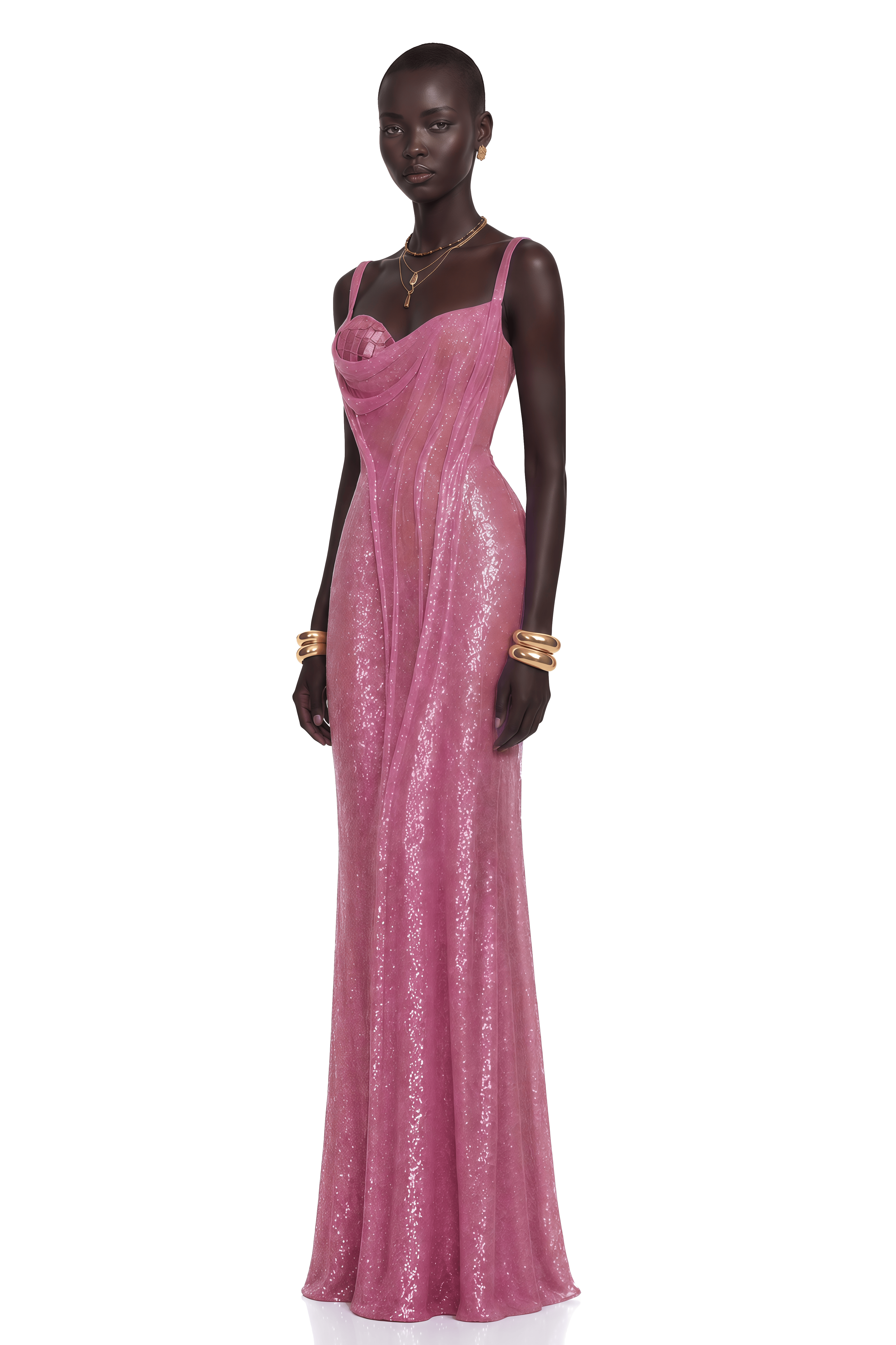 Soraya Lavender Sequin Cowl Neck Spaghetti Strap Maxi Dress