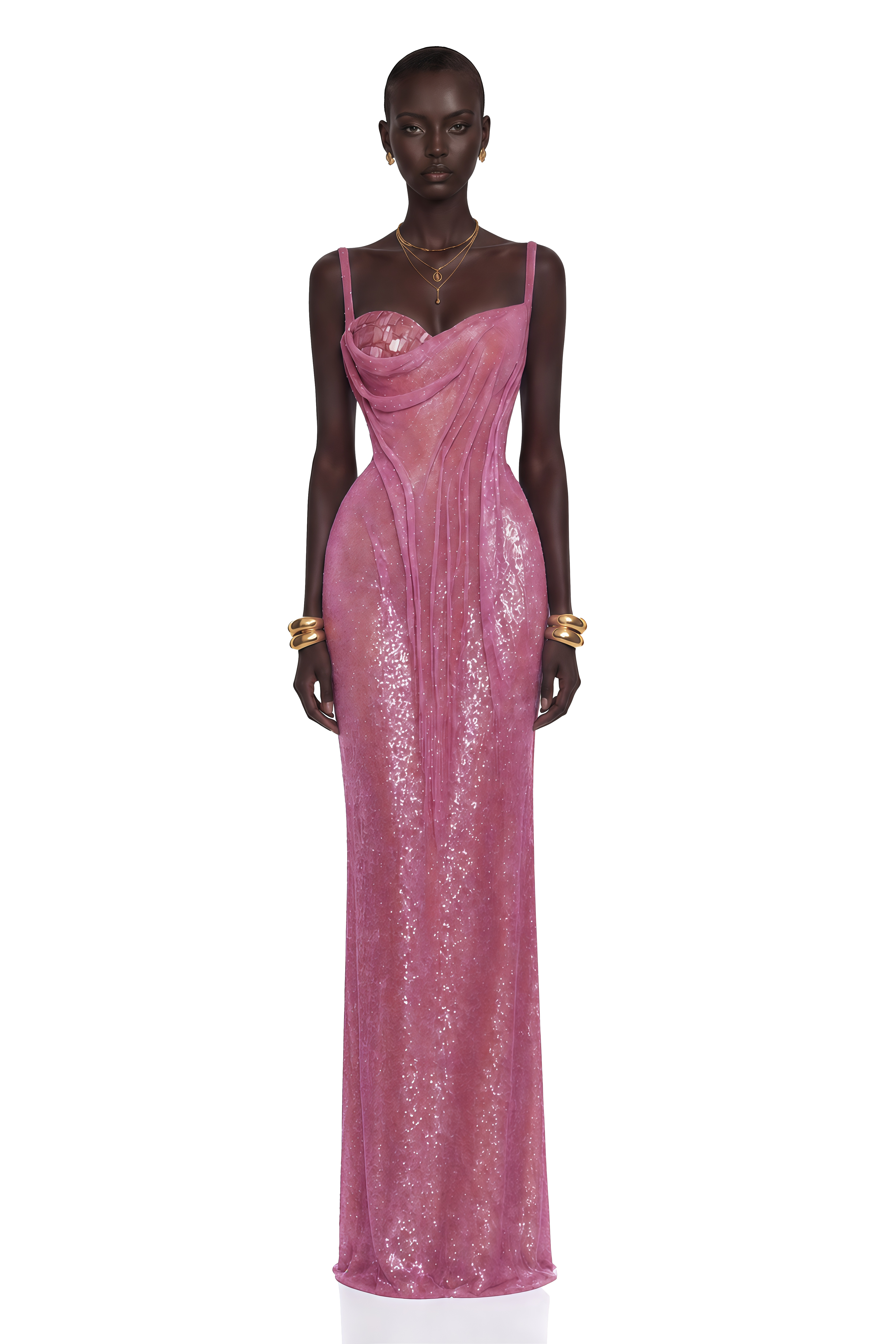 Soraya Lavender Sequin Cowl Neck Spaghetti Strap Maxi Dress