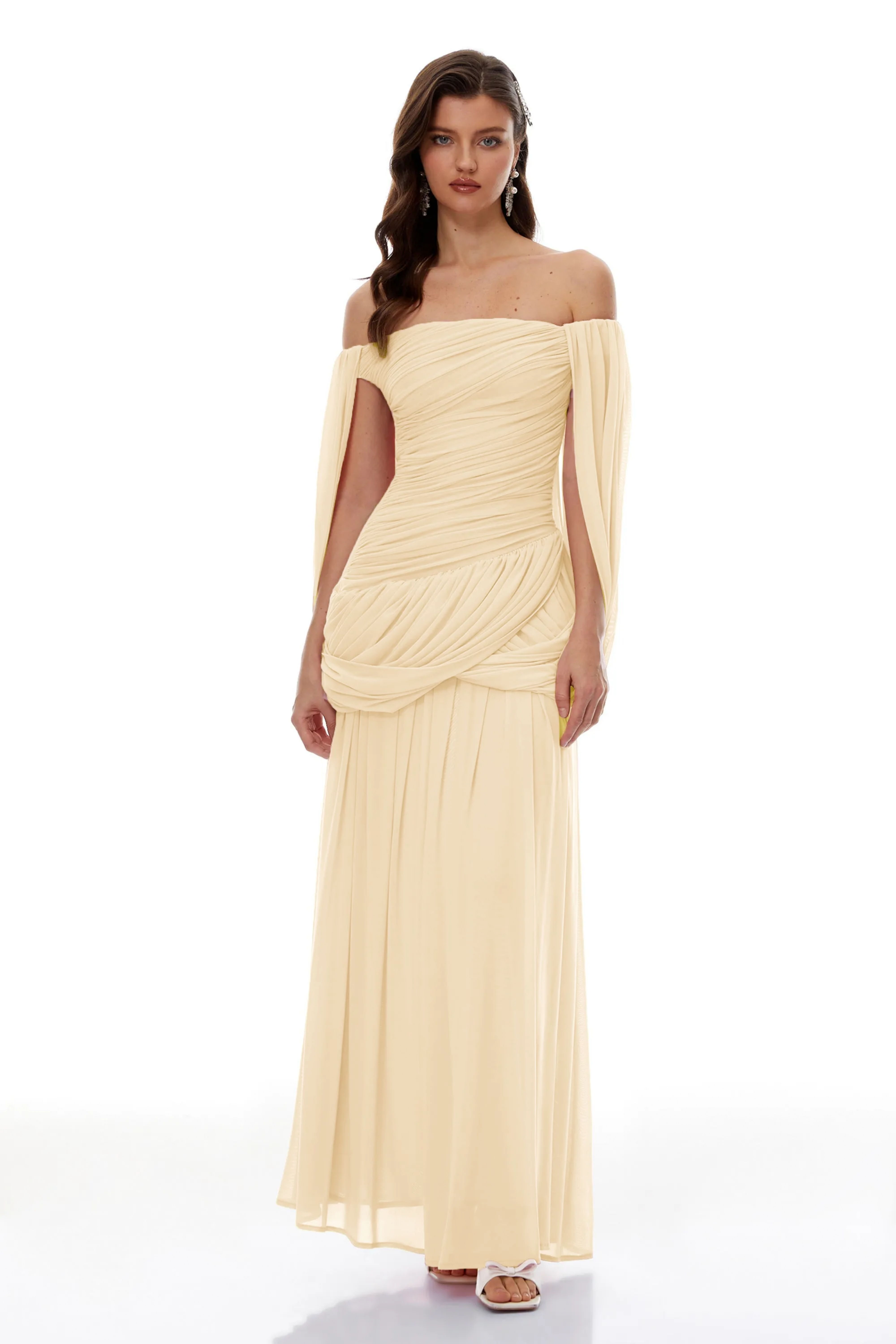 Suné Yellow Cross Front Ruched Maxi Dress