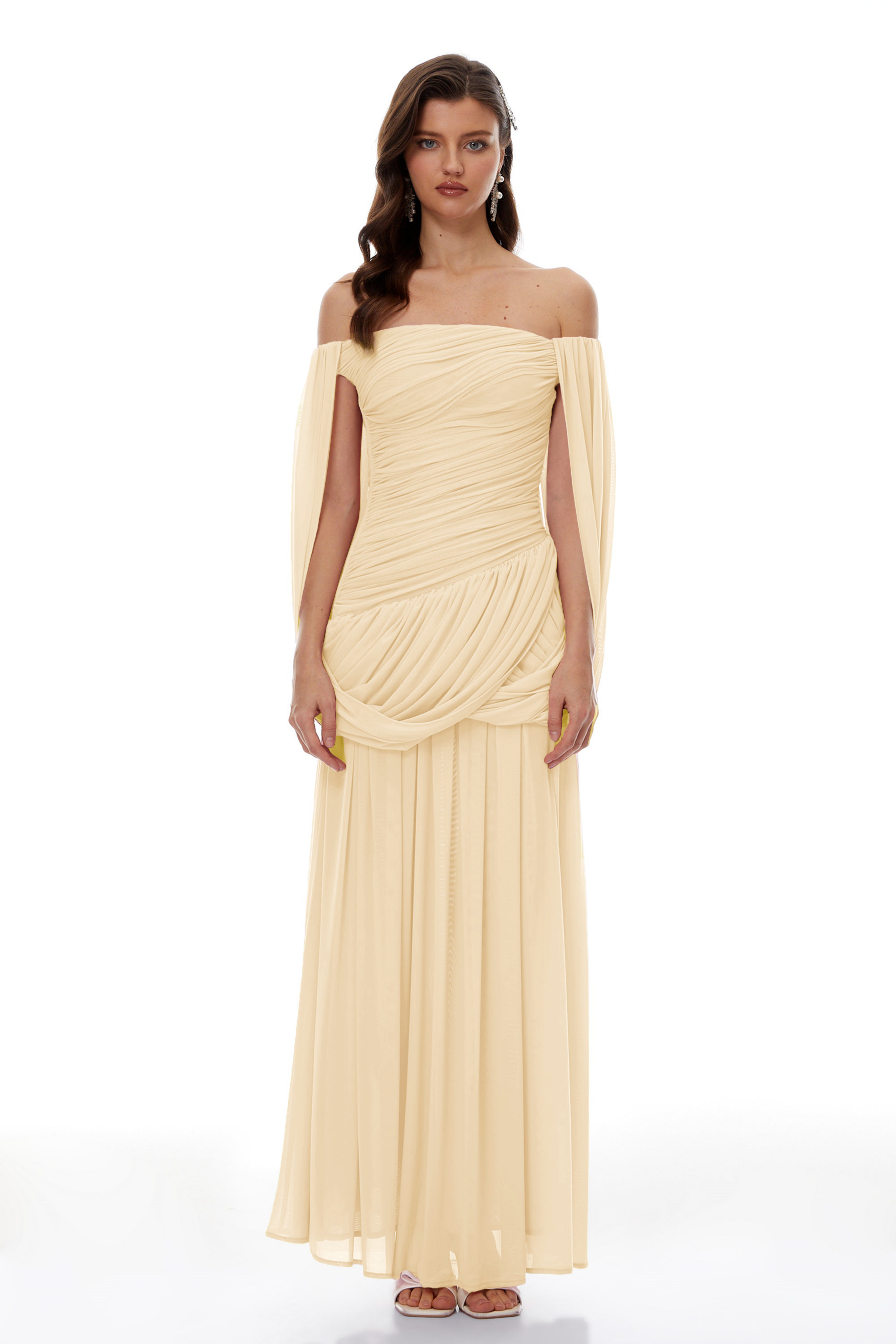 Suné Yellow Cross Front Ruched Maxi Dress