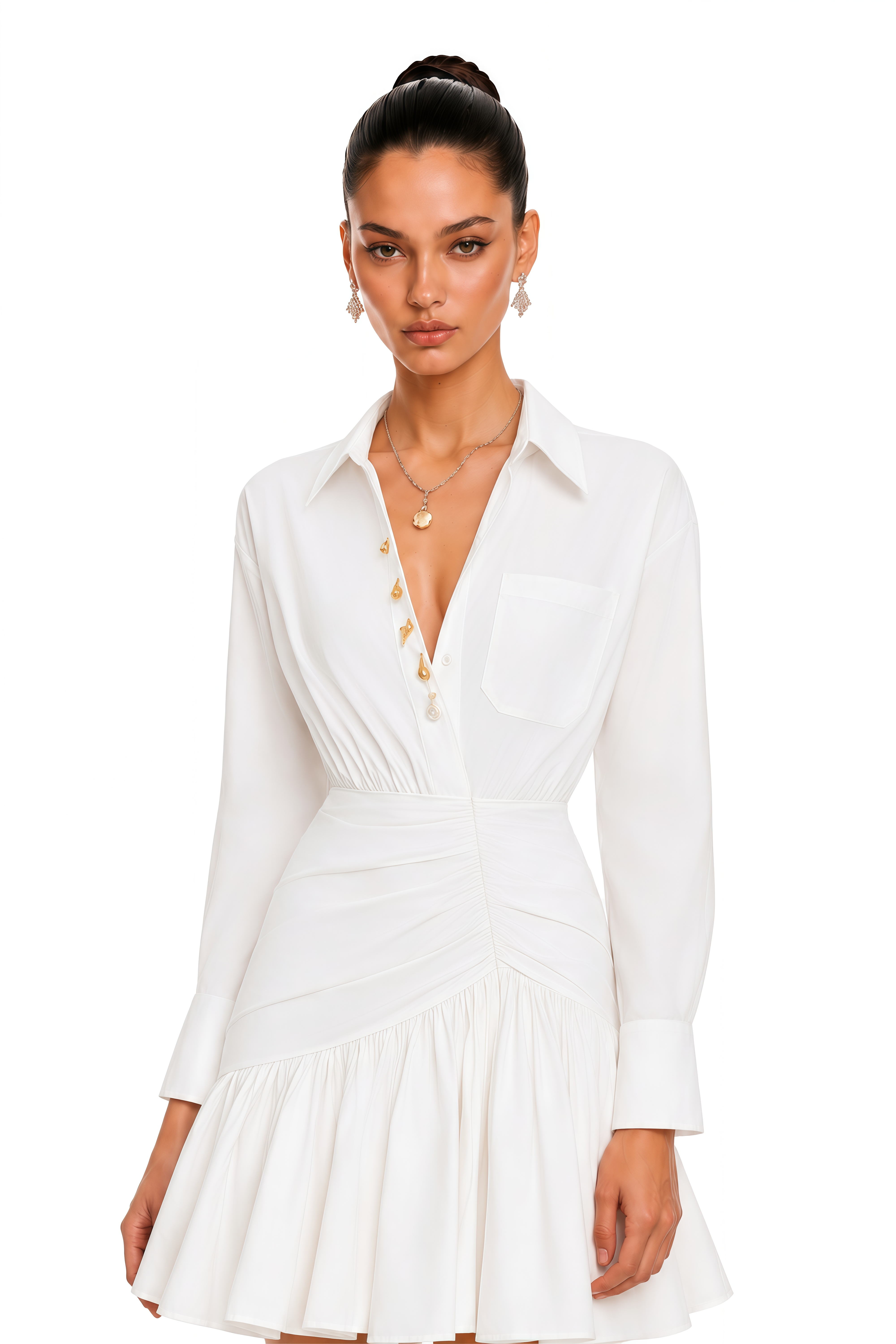 Surah White Collared Wrap Pleated Mini Dress