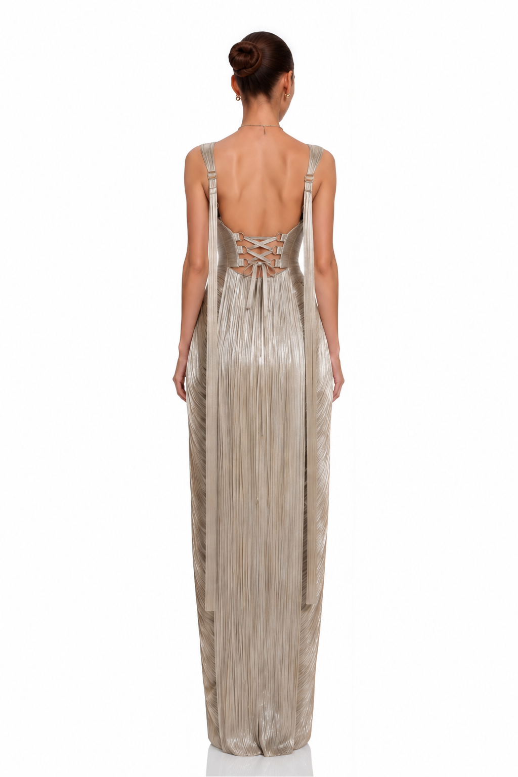 Sutton Champagne Sweetheart Neckline Pleated Maxi Dress