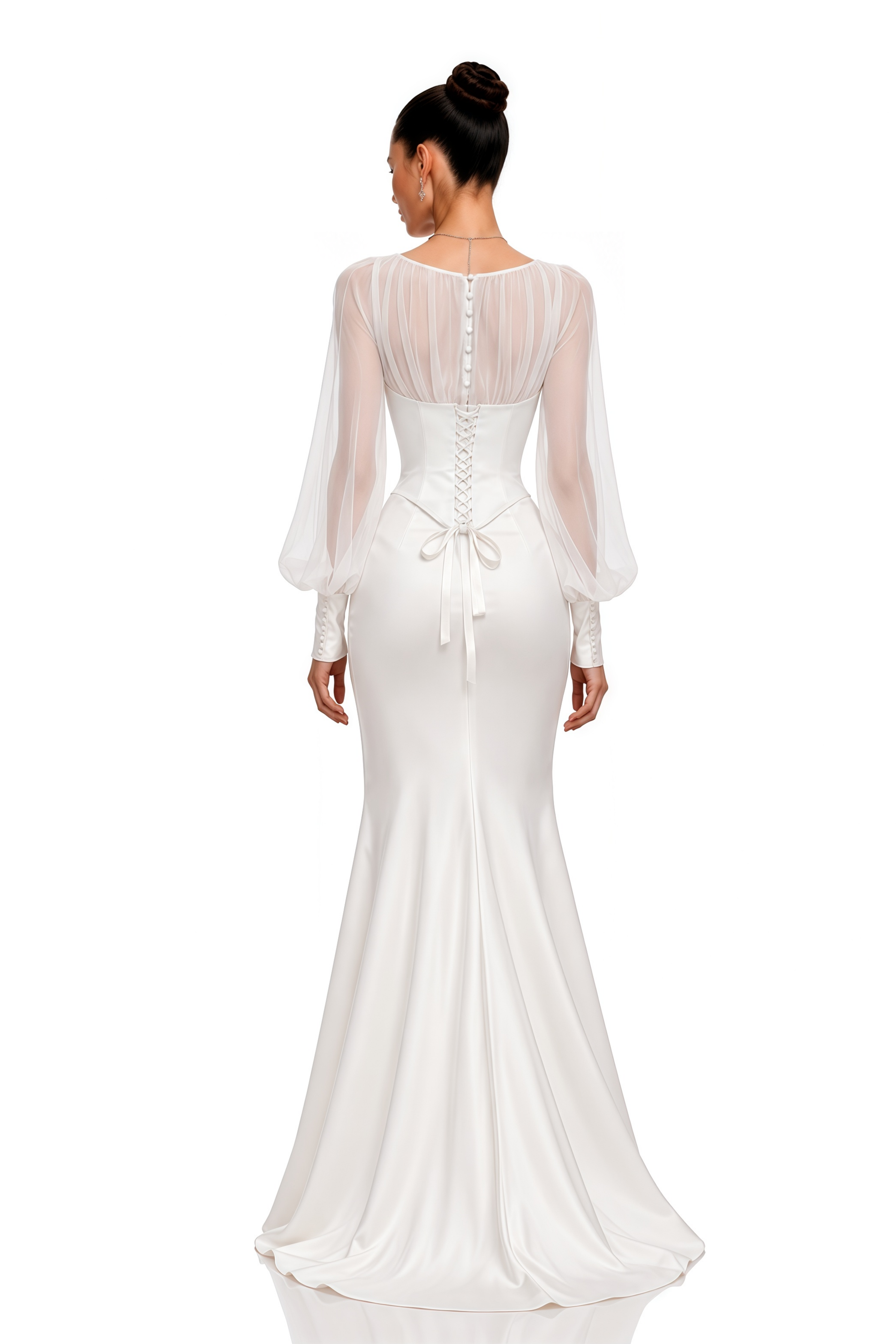 Sylvie White Gathered Long Sleeve Blouse & Mermaid Skirt Set