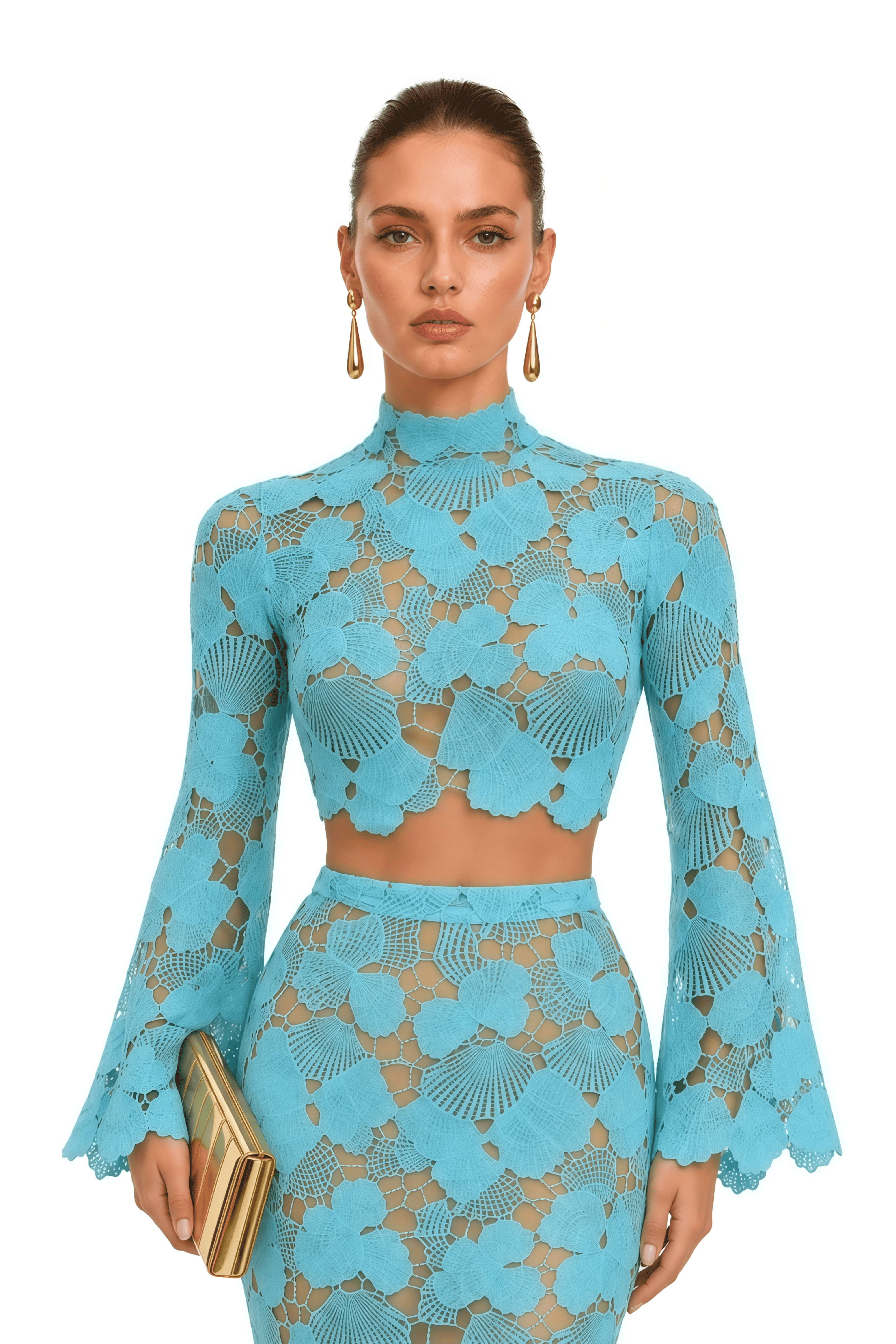 Taliesin Turquoise Lace Crop Top & Maxi Skirt Set