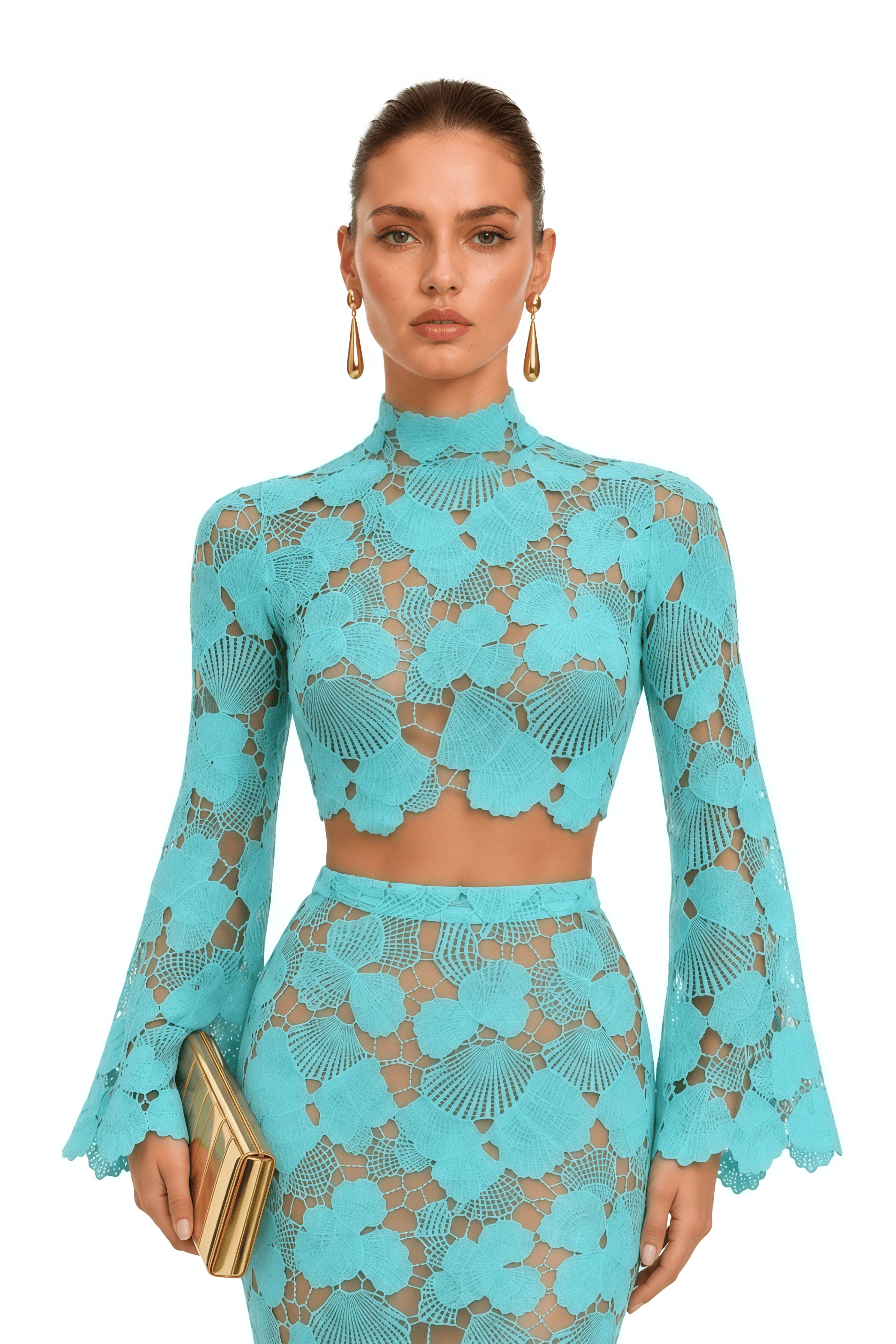 Taliesin Turquoise Lace Crop Top & Maxi Skirt Set