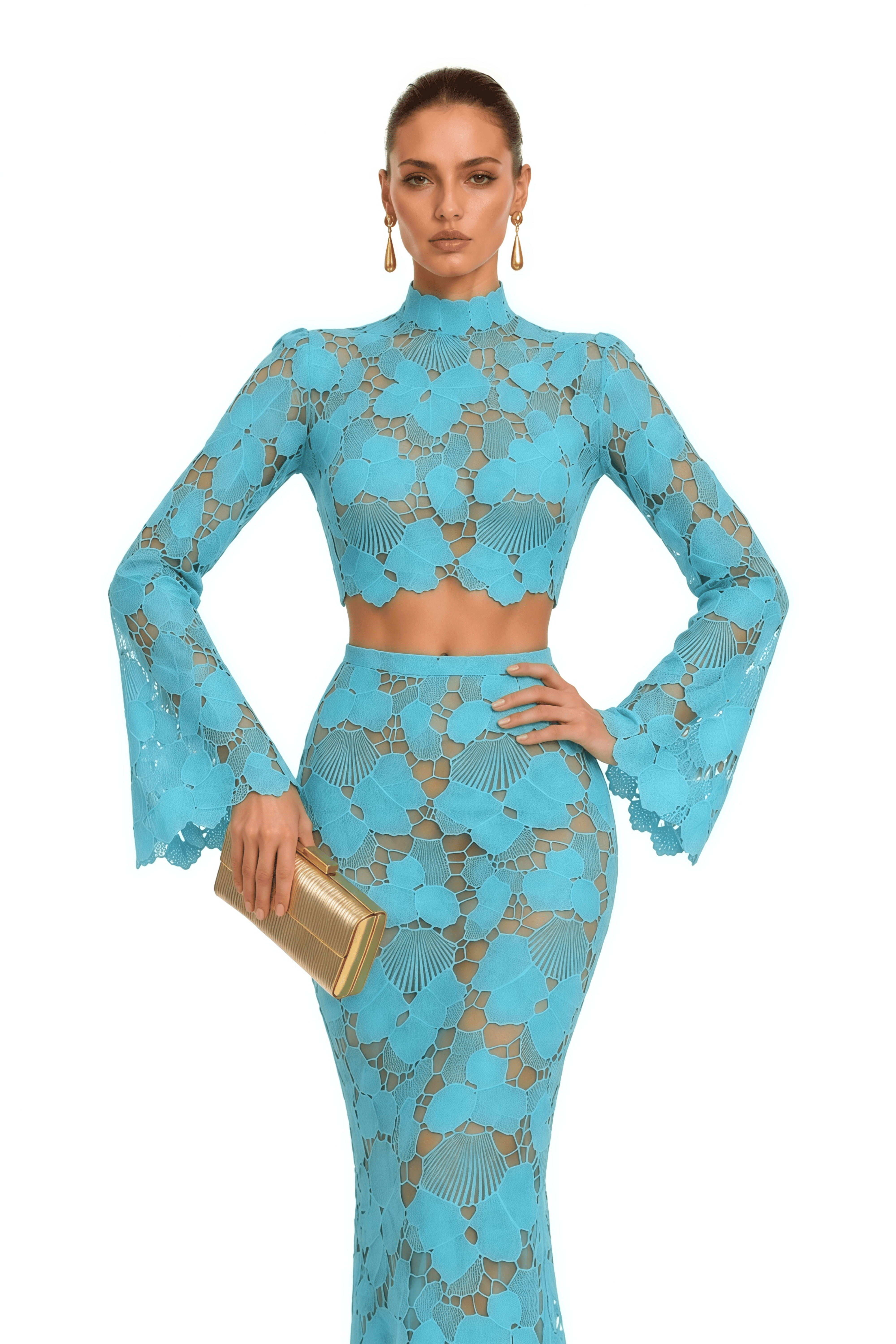 Taliesin Turquoise Lace Crop Top & Maxi Skirt Set