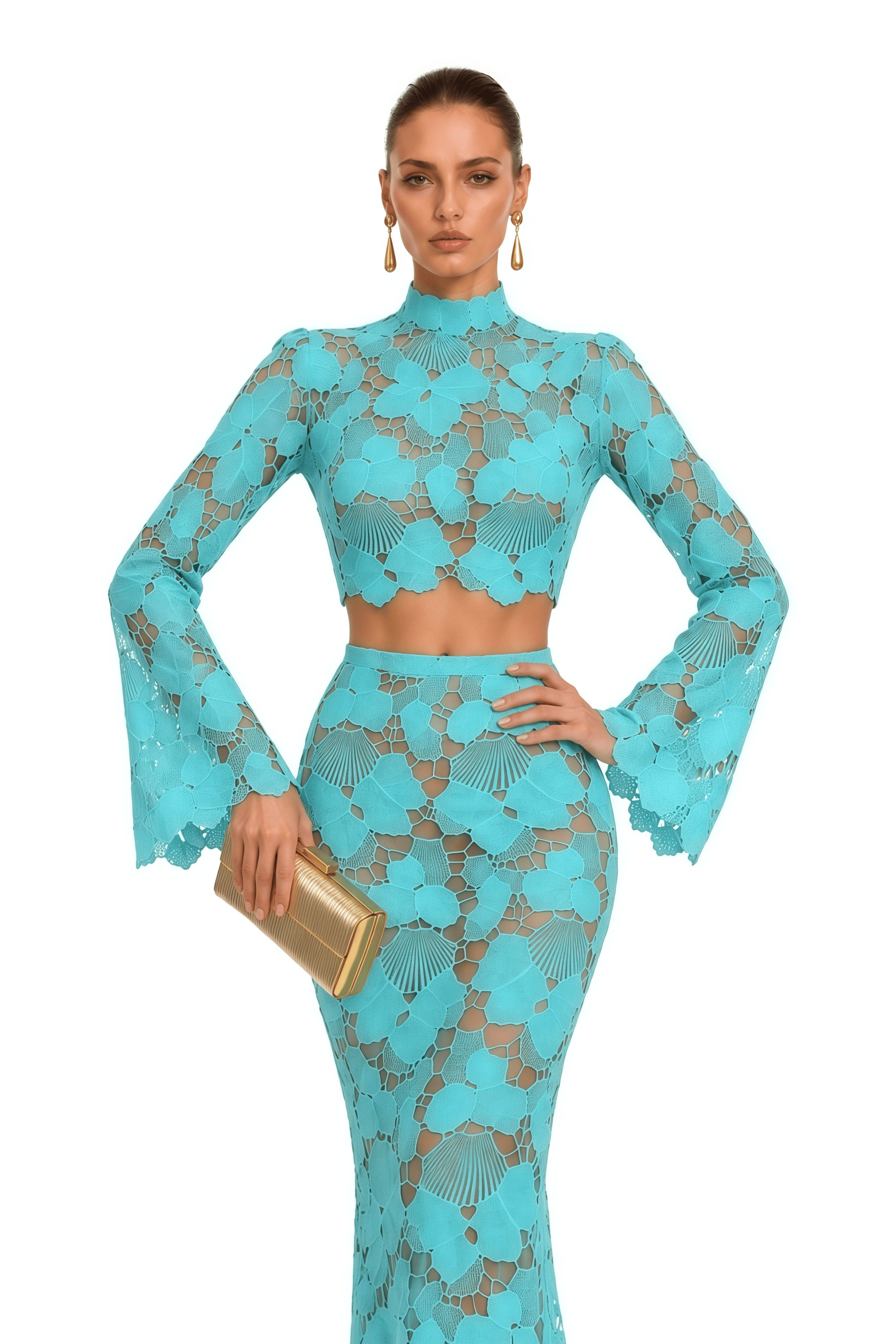 Taliesin Turquoise Lace Crop Top & Maxi Skirt Set