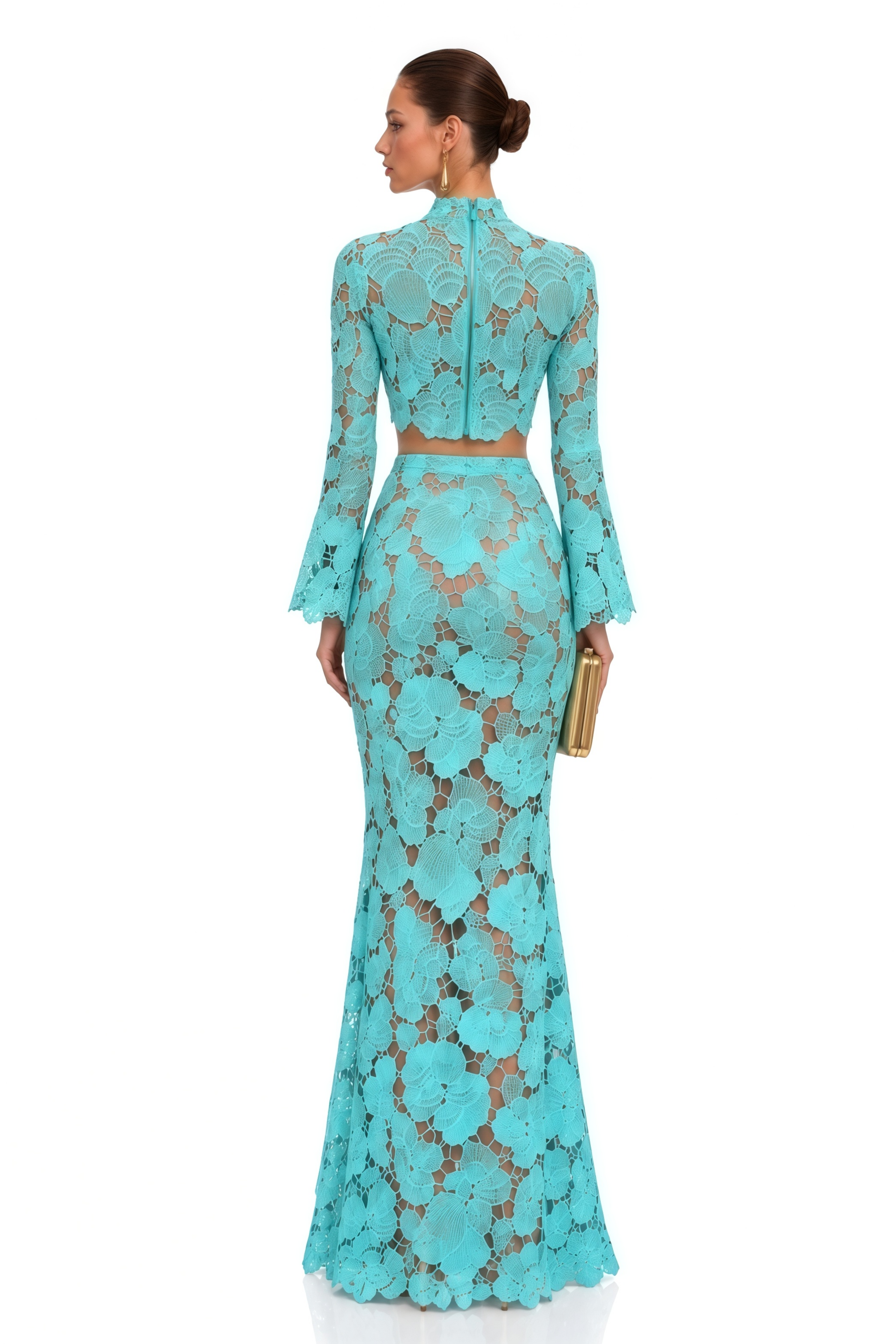 Taliesin Turquoise Lace Crop Top & Maxi Skirt Set