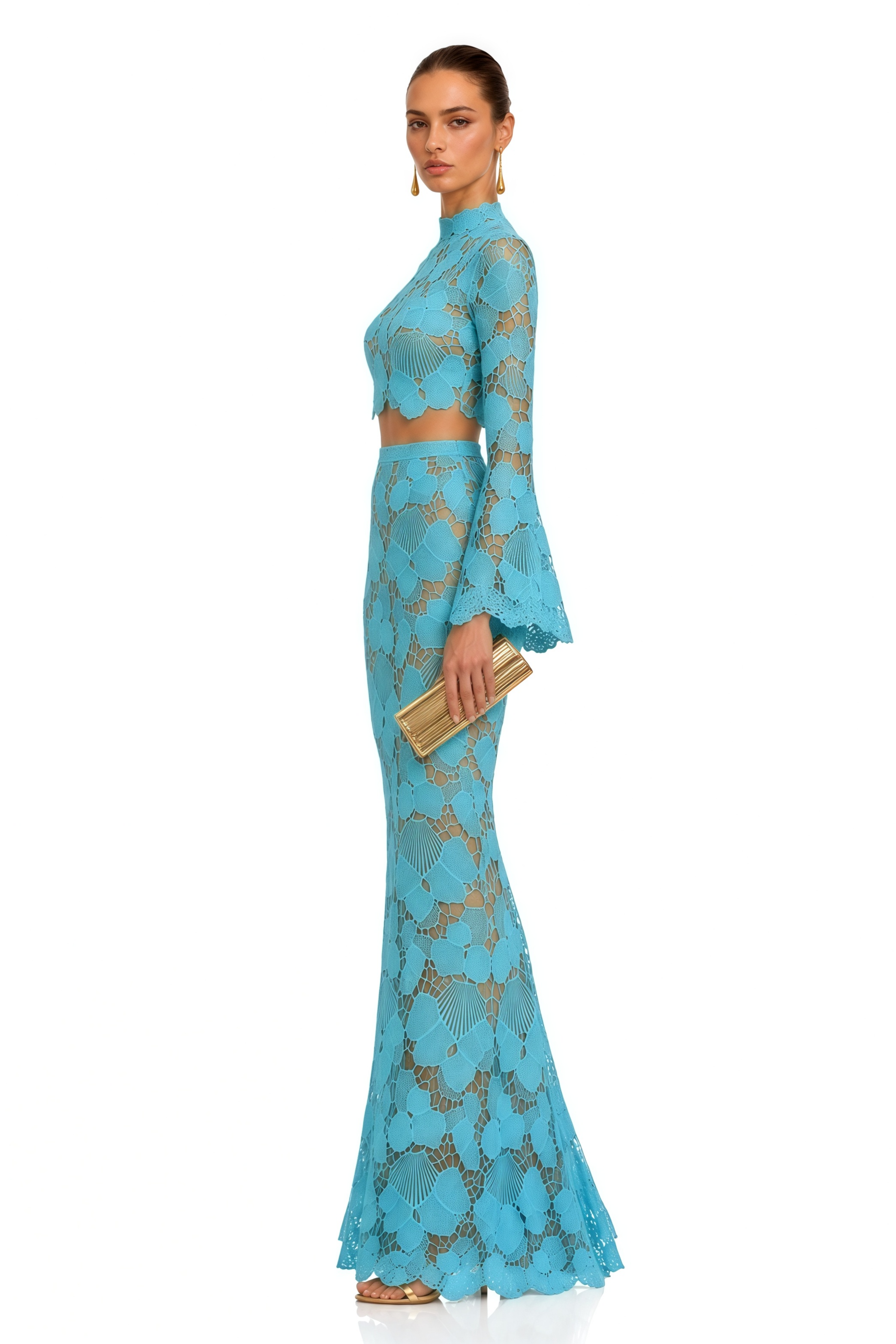 Taliesin Turquoise Lace Crop Top & Maxi Skirt Set