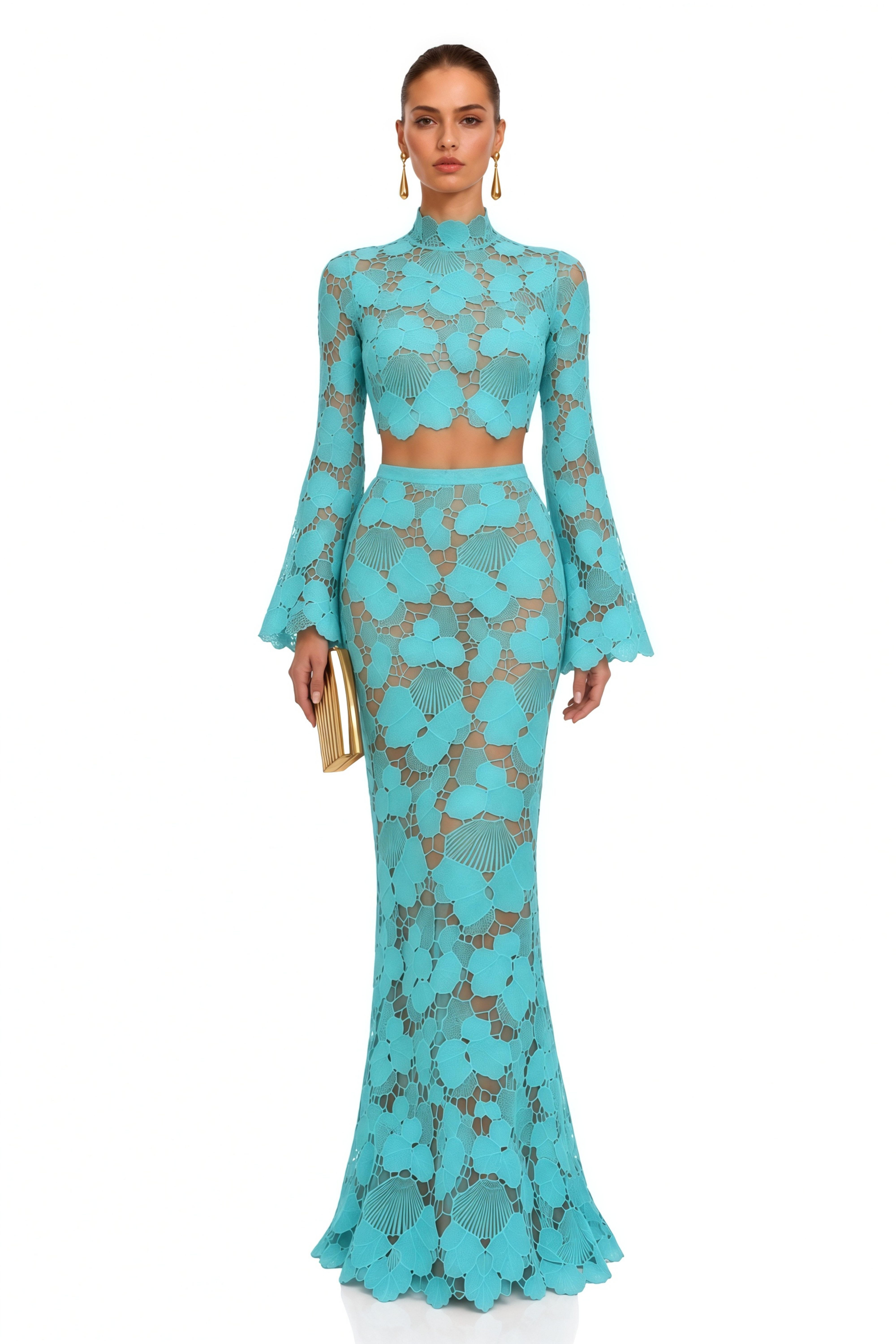 Taliesin Turquoise Lace Crop Top & Maxi Skirt Set