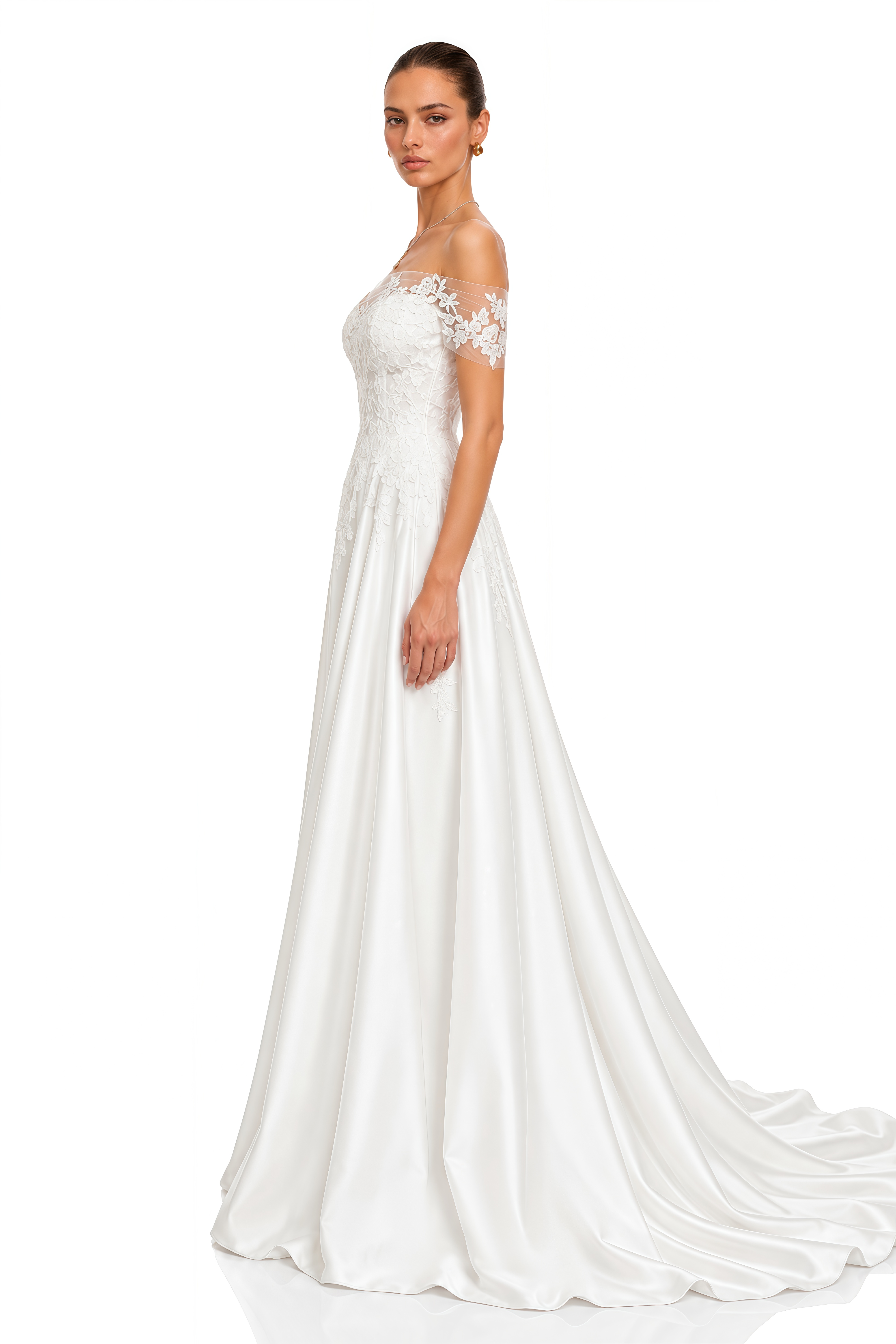 Talwyn White Off Shoulder Floral Applique Maxi Dress