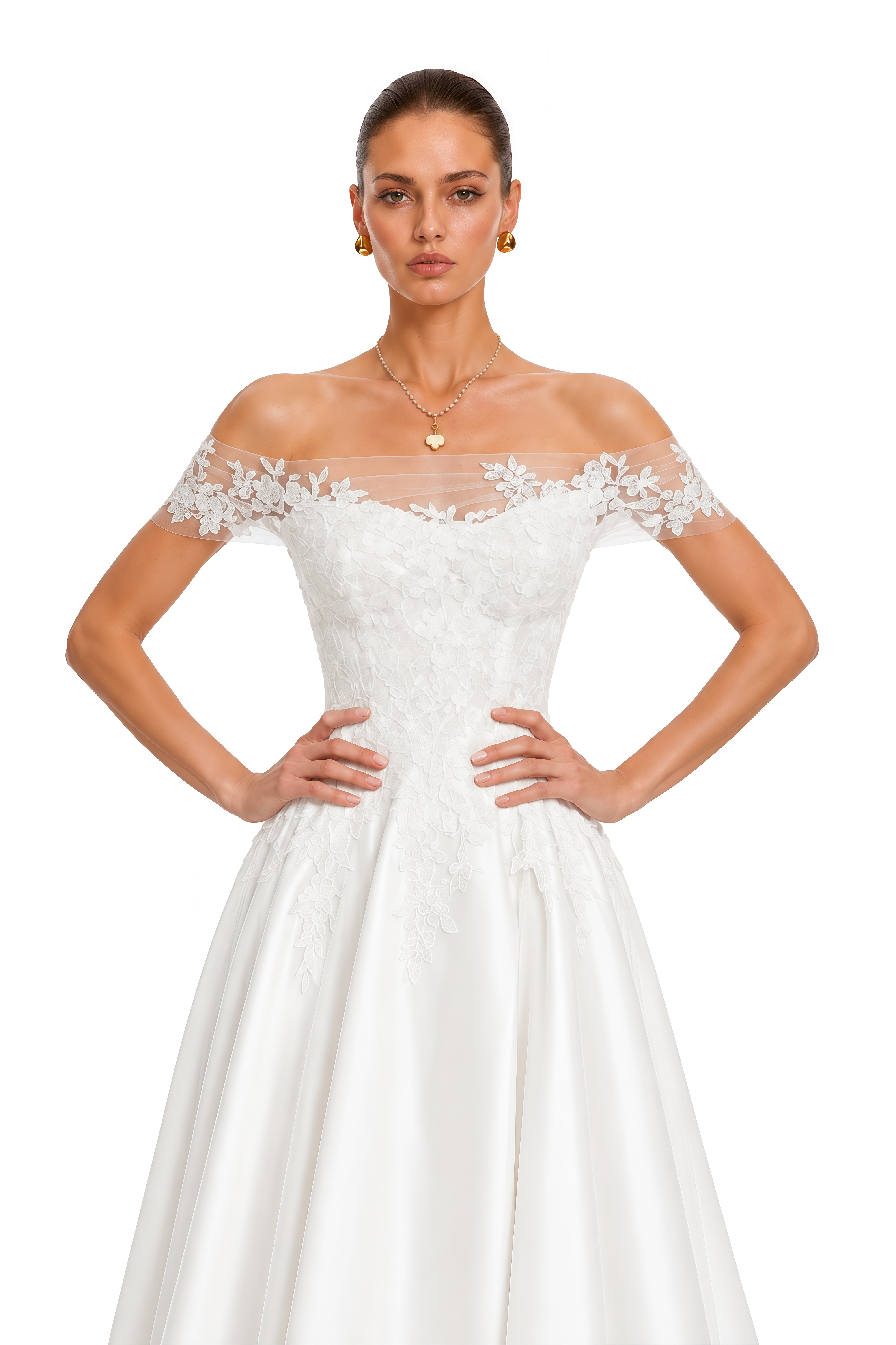 Talwyn White Off Shoulder Floral Applique Maxi Dress