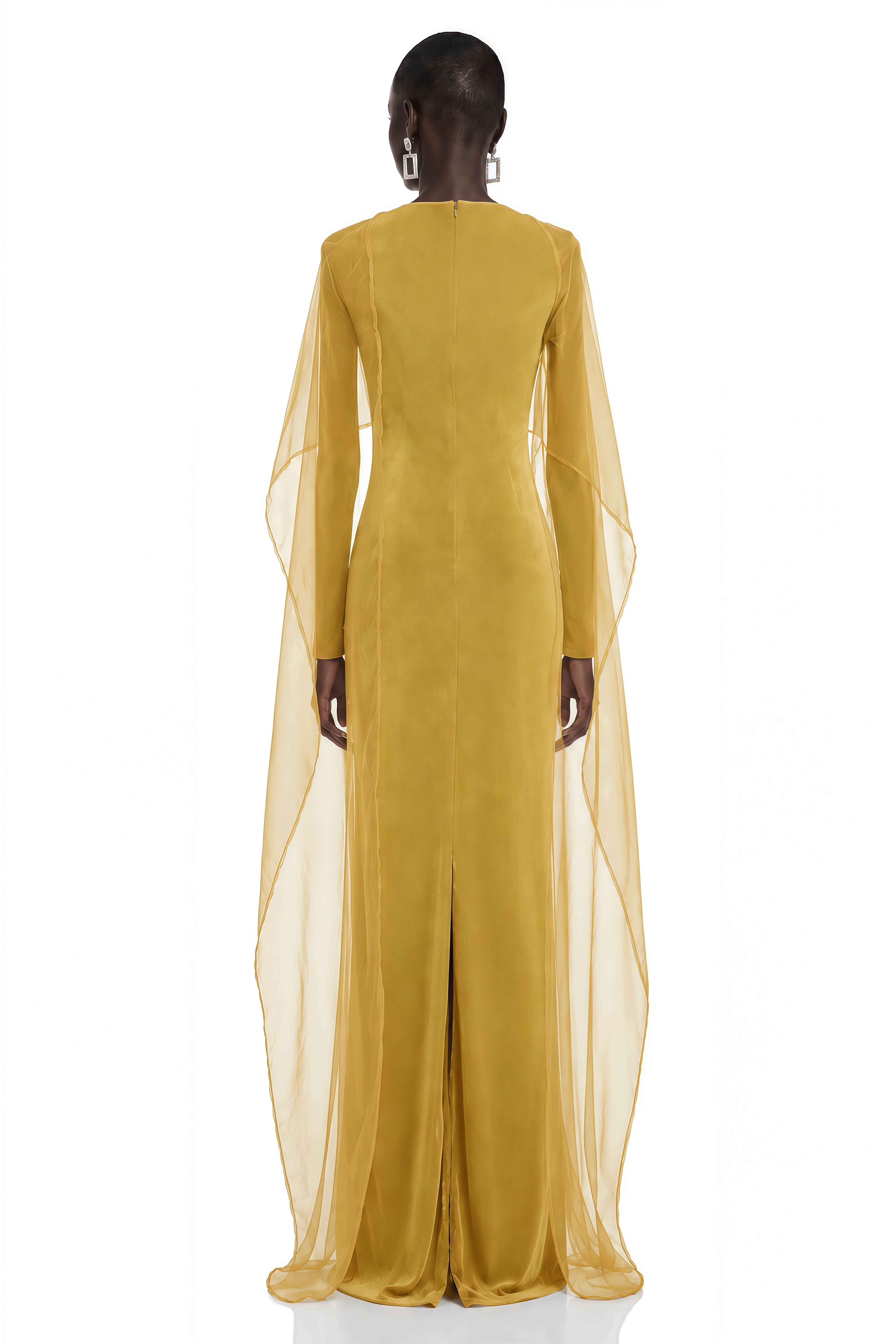 Thalassa Yellow Cape Sleeves Fitted Maxi Dress