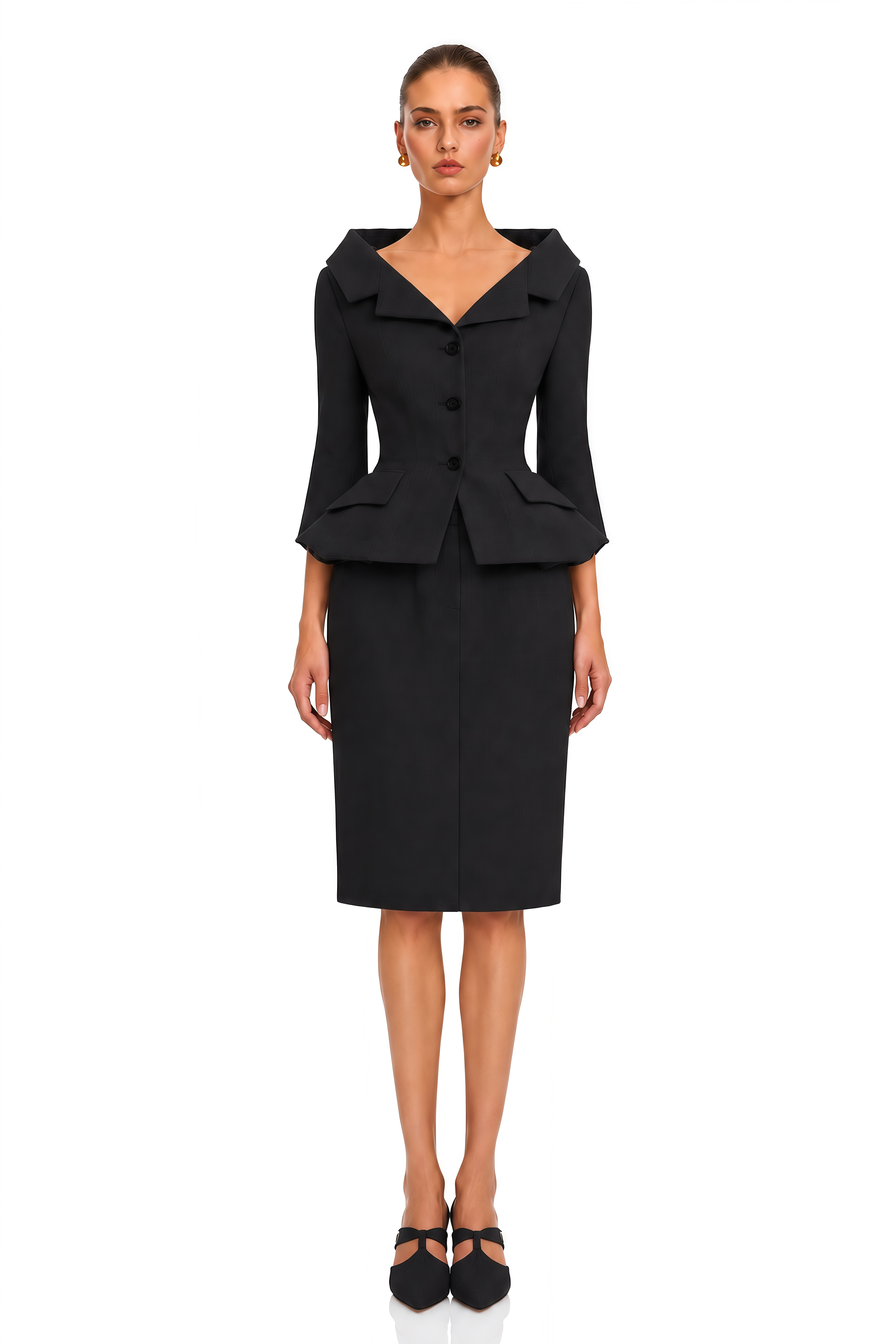 Thessaly Black Tailored Blazer & Pencil Midi Skirt Set