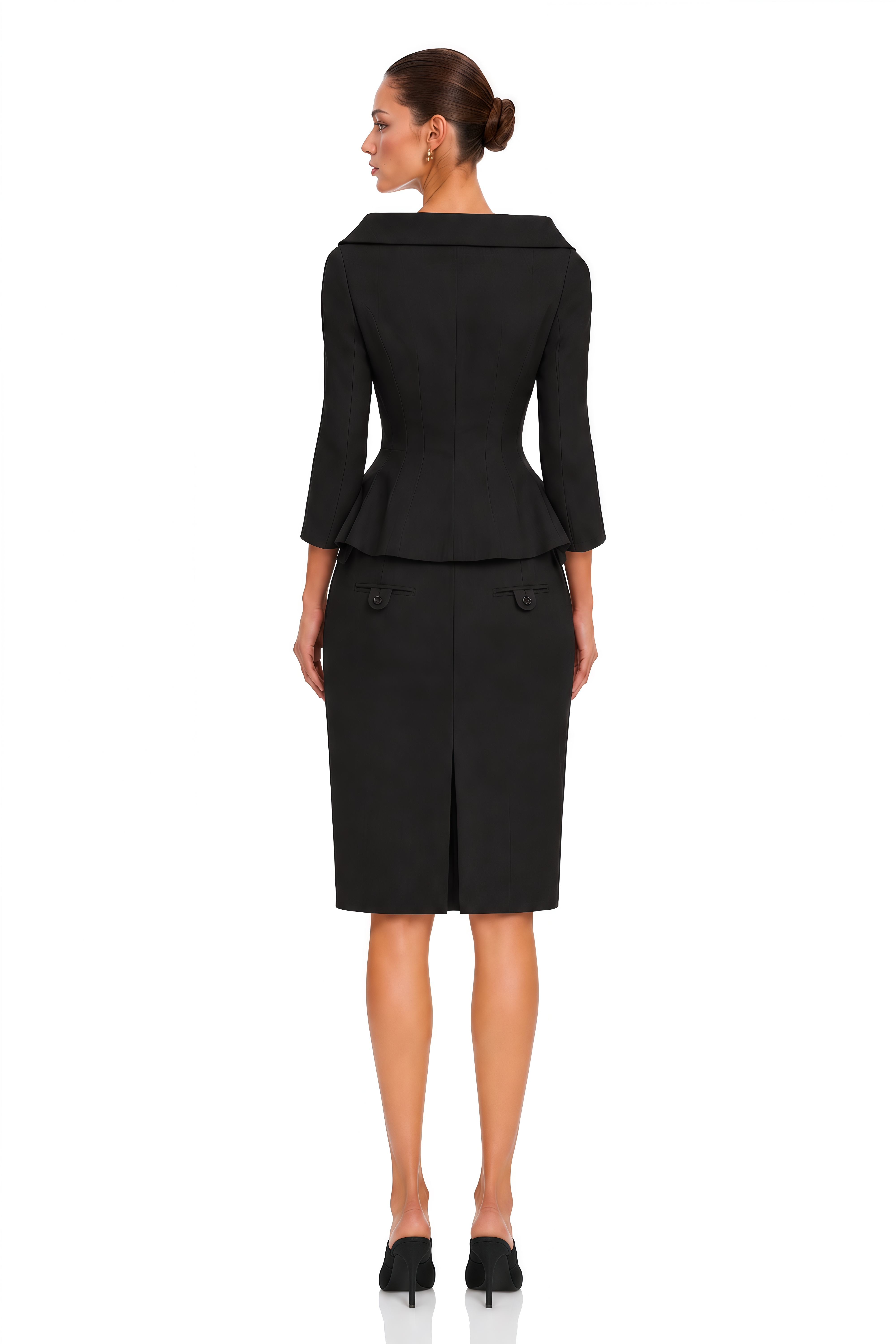 Thessaly Black Tailored Blazer & Pencil Midi Skirt Set