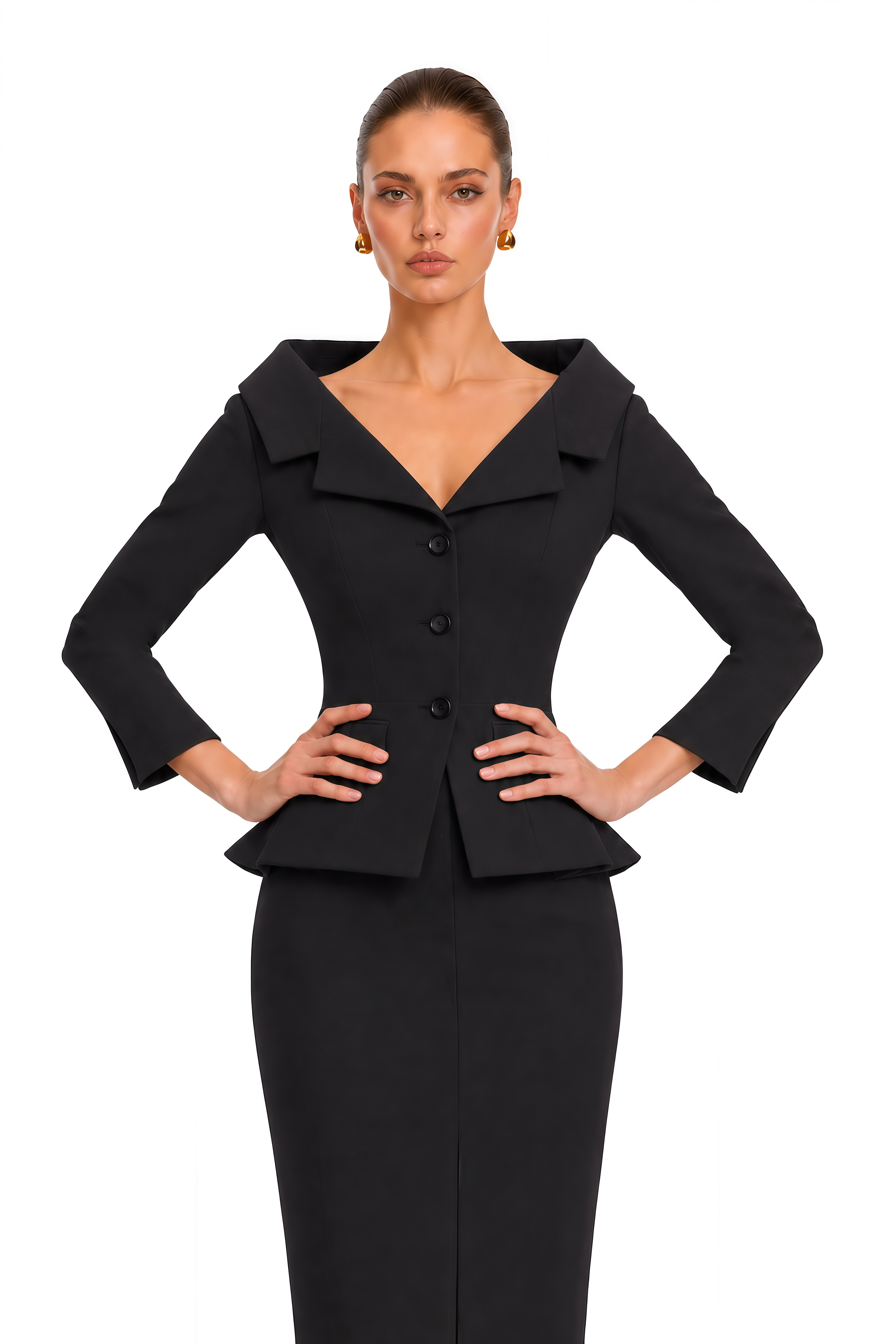 Thessaly Black Tailored Blazer & Pencil Midi Skirt Set