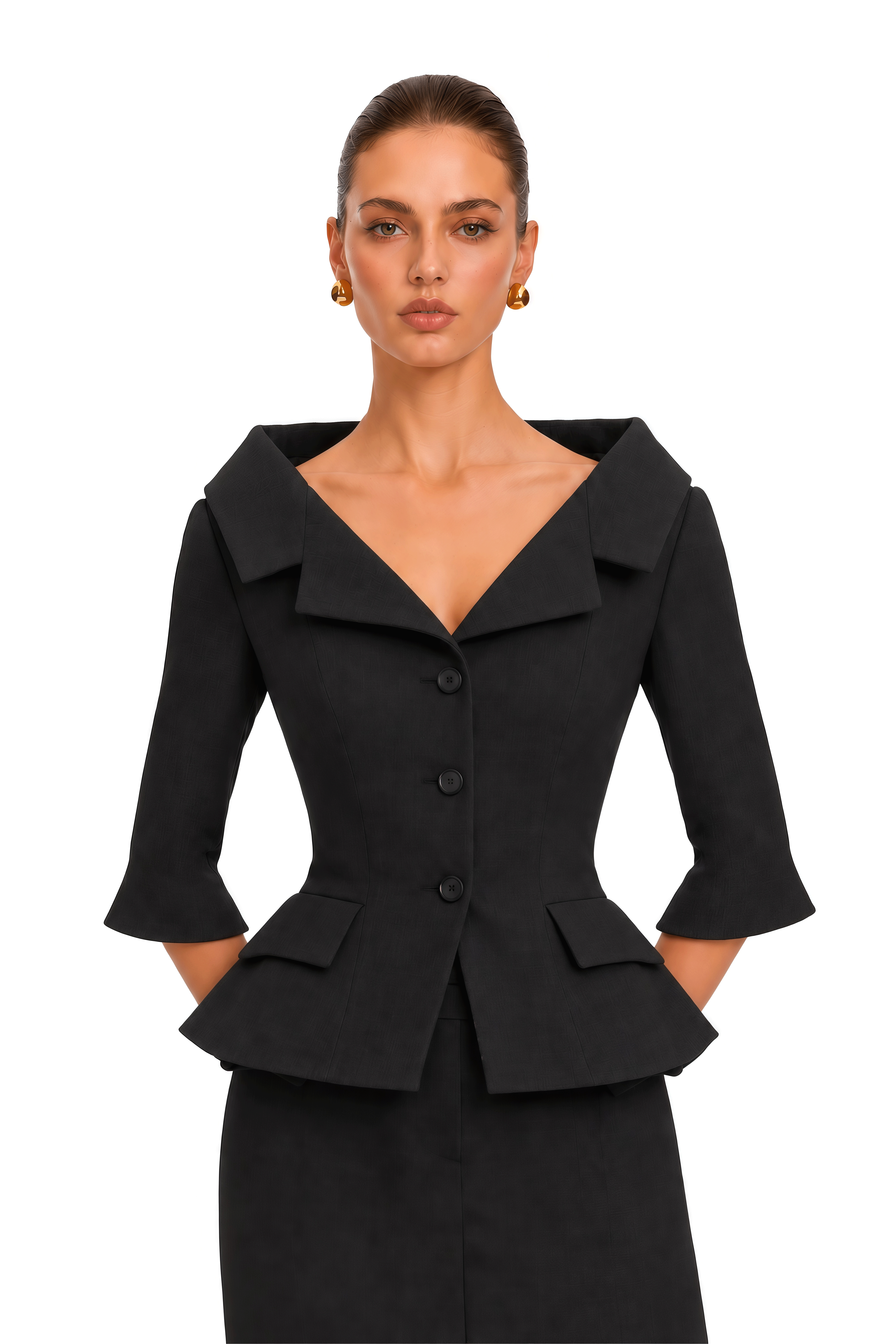 Thessaly Black Tailored Blazer & Pencil Midi Skirt Set